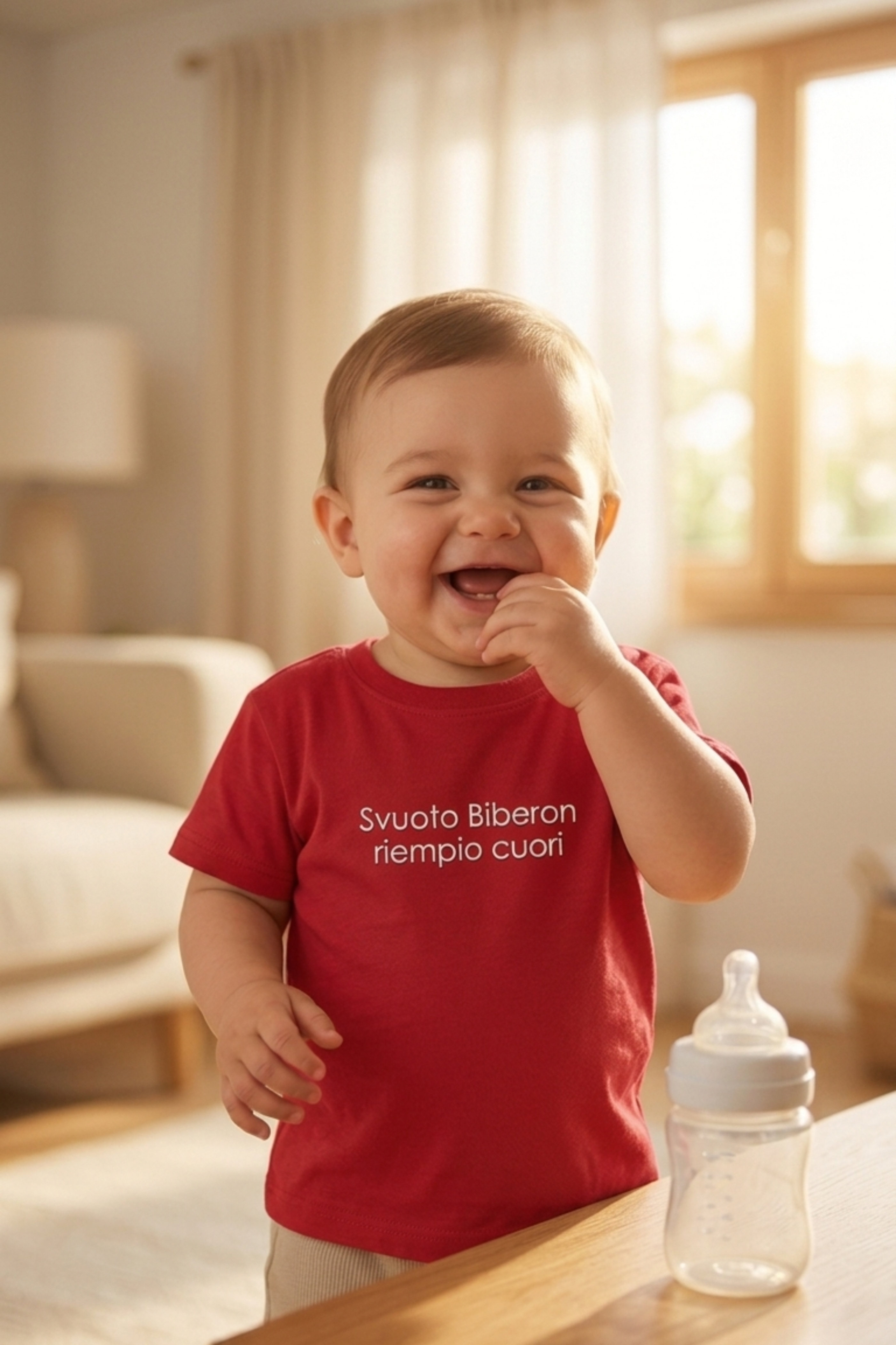 T-shirt Ricamata "Svuoto biberon riempio cuori"