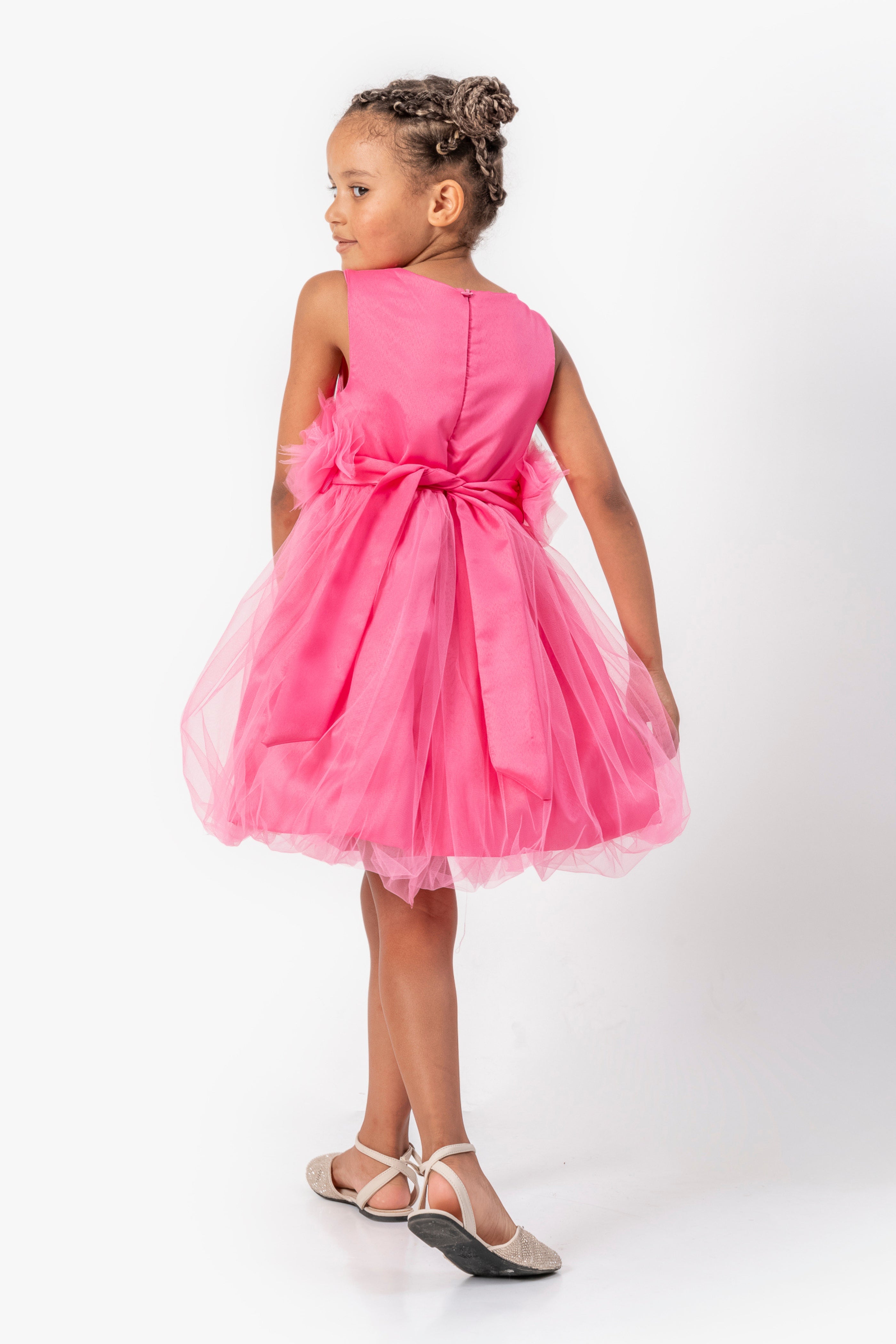 Abito Fucsia Bambina Tulle e Fiori
