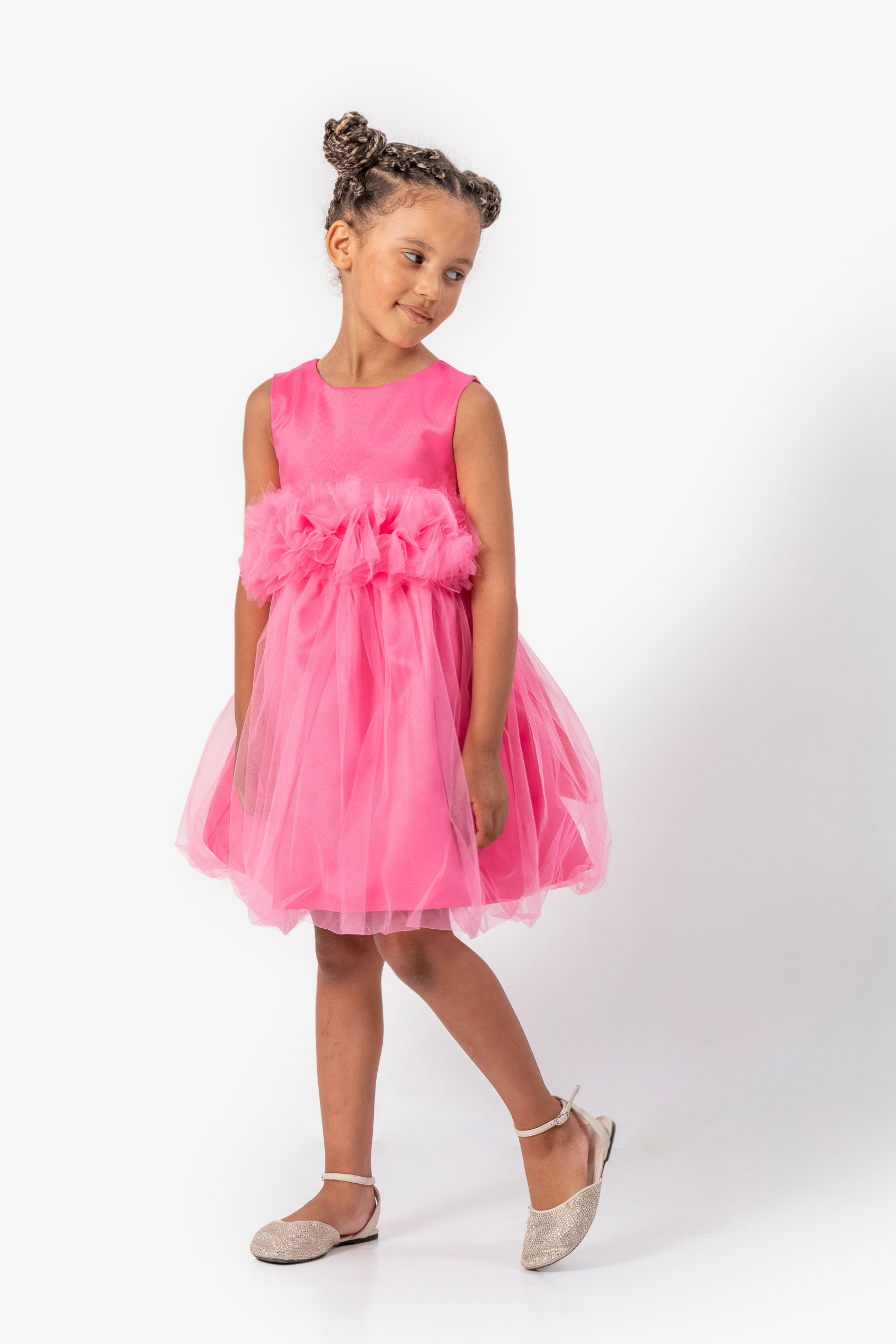 Abito Fucsia Bambina Tulle e Fiori
