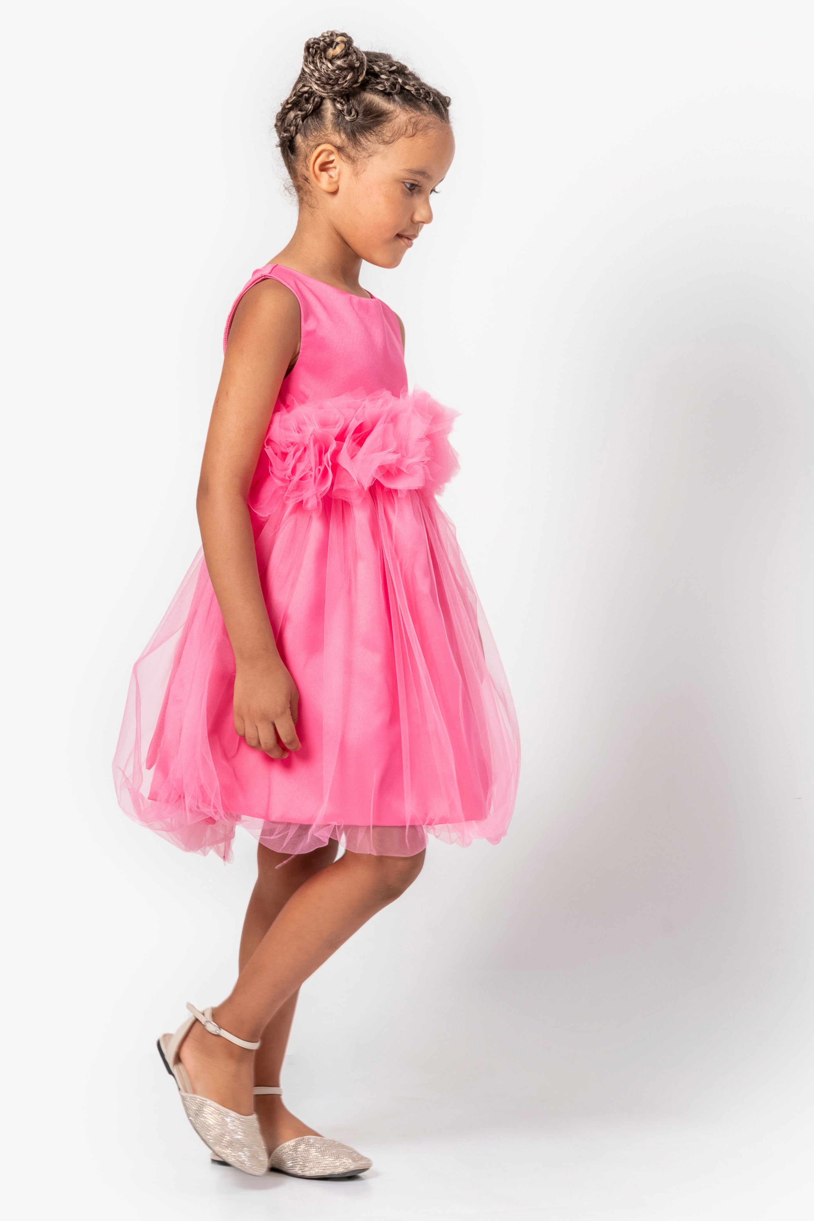 Abito Fucsia Bambina Tulle e Fiori