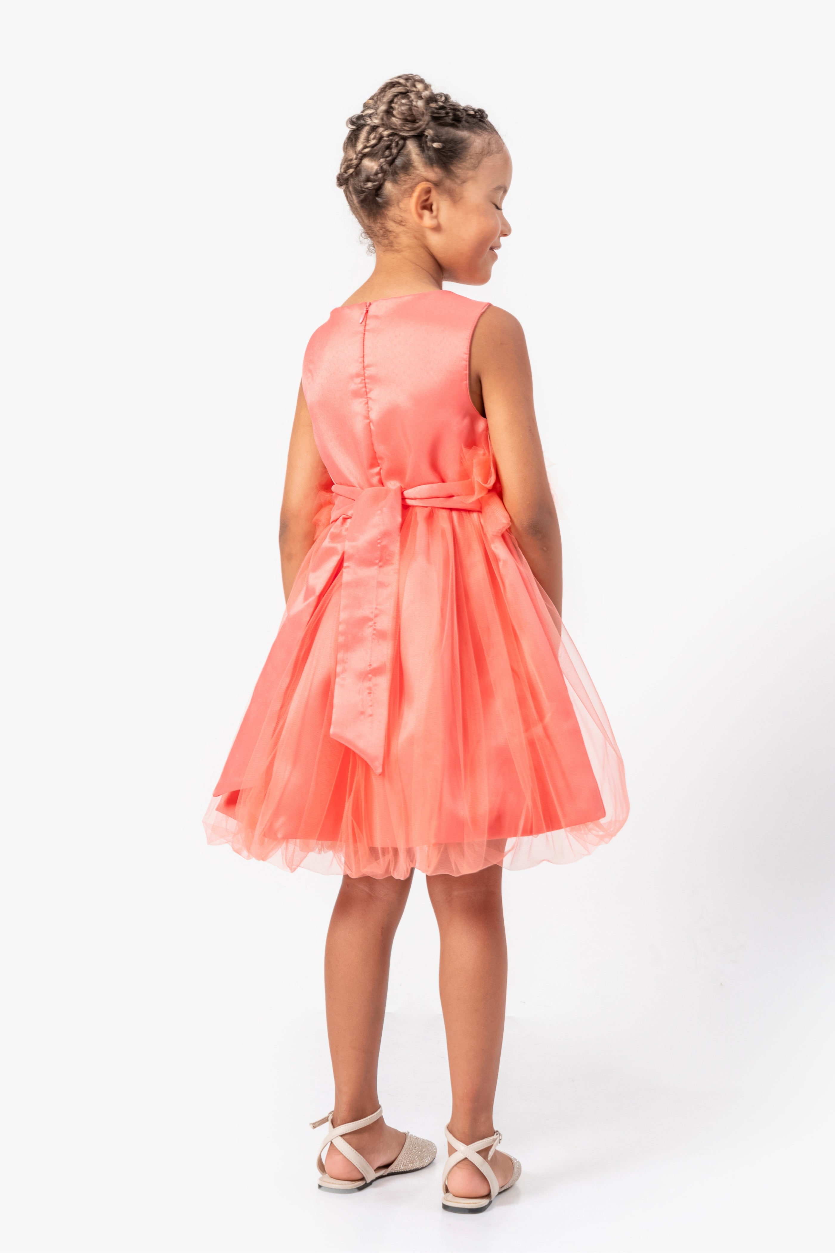 Abito Arancio Bambina Tulle e Fiori