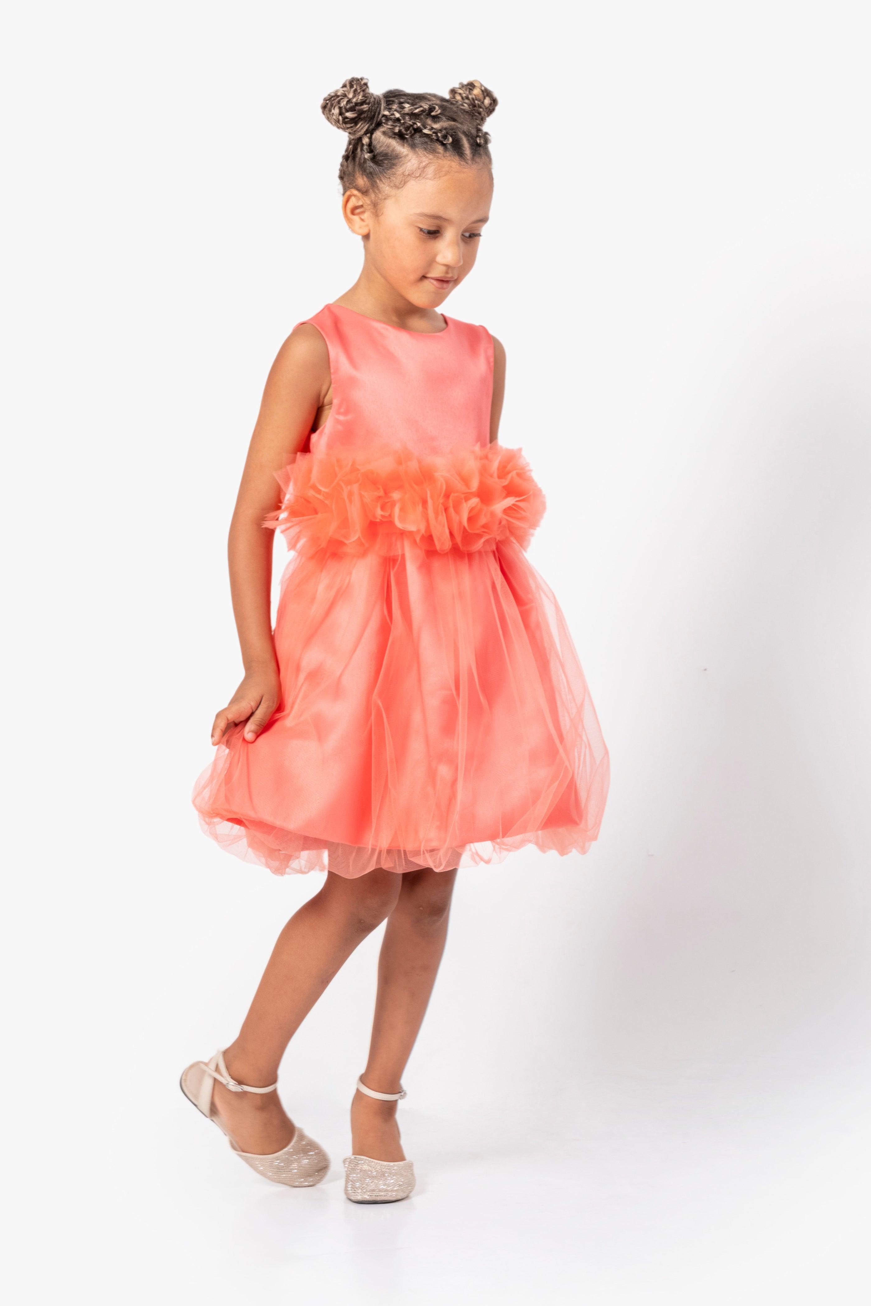 Abito Arancio Bambina Tulle e Fiori