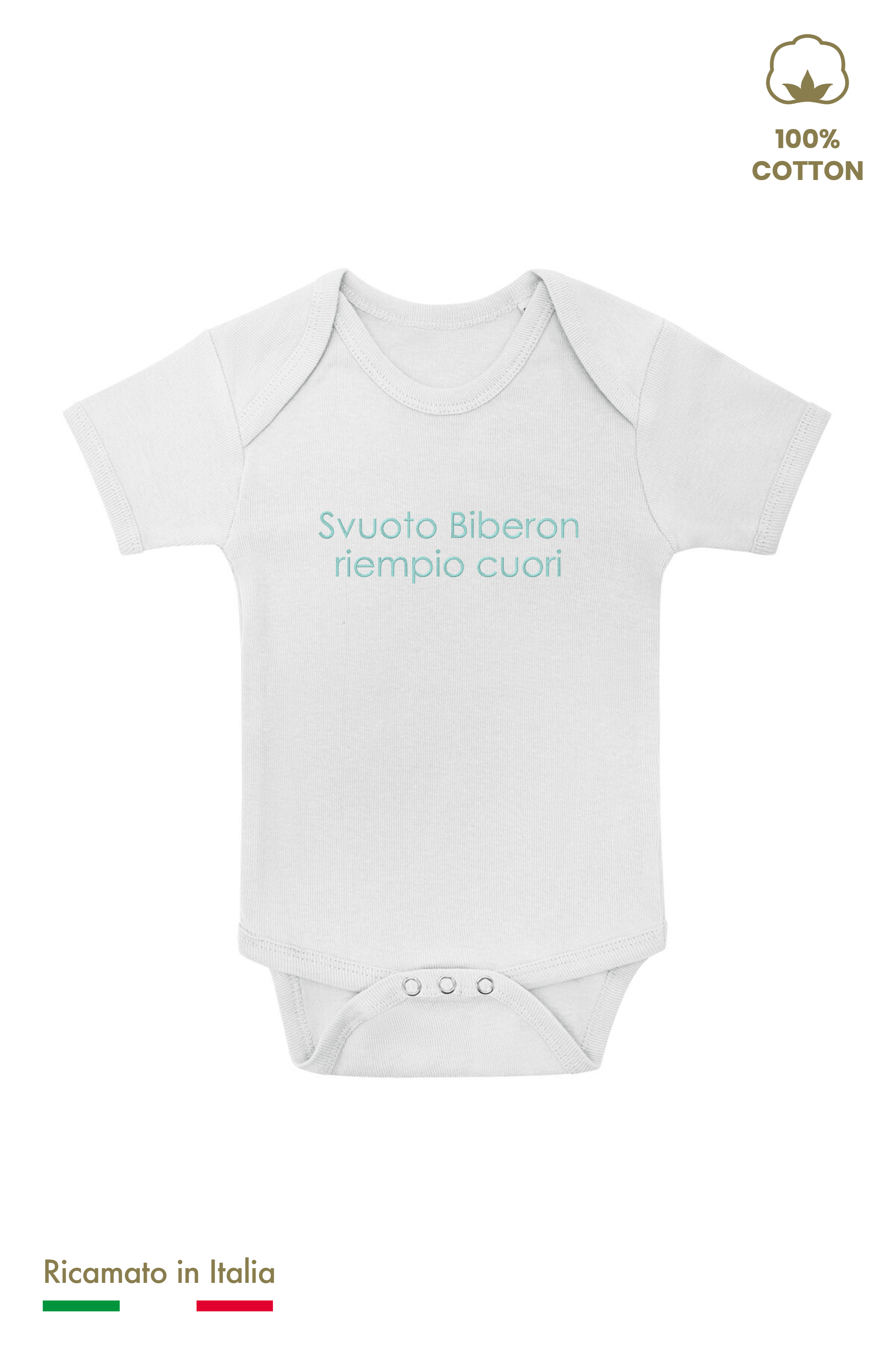 Body Ricamato "Svuoto biberon riempio cuori?"
