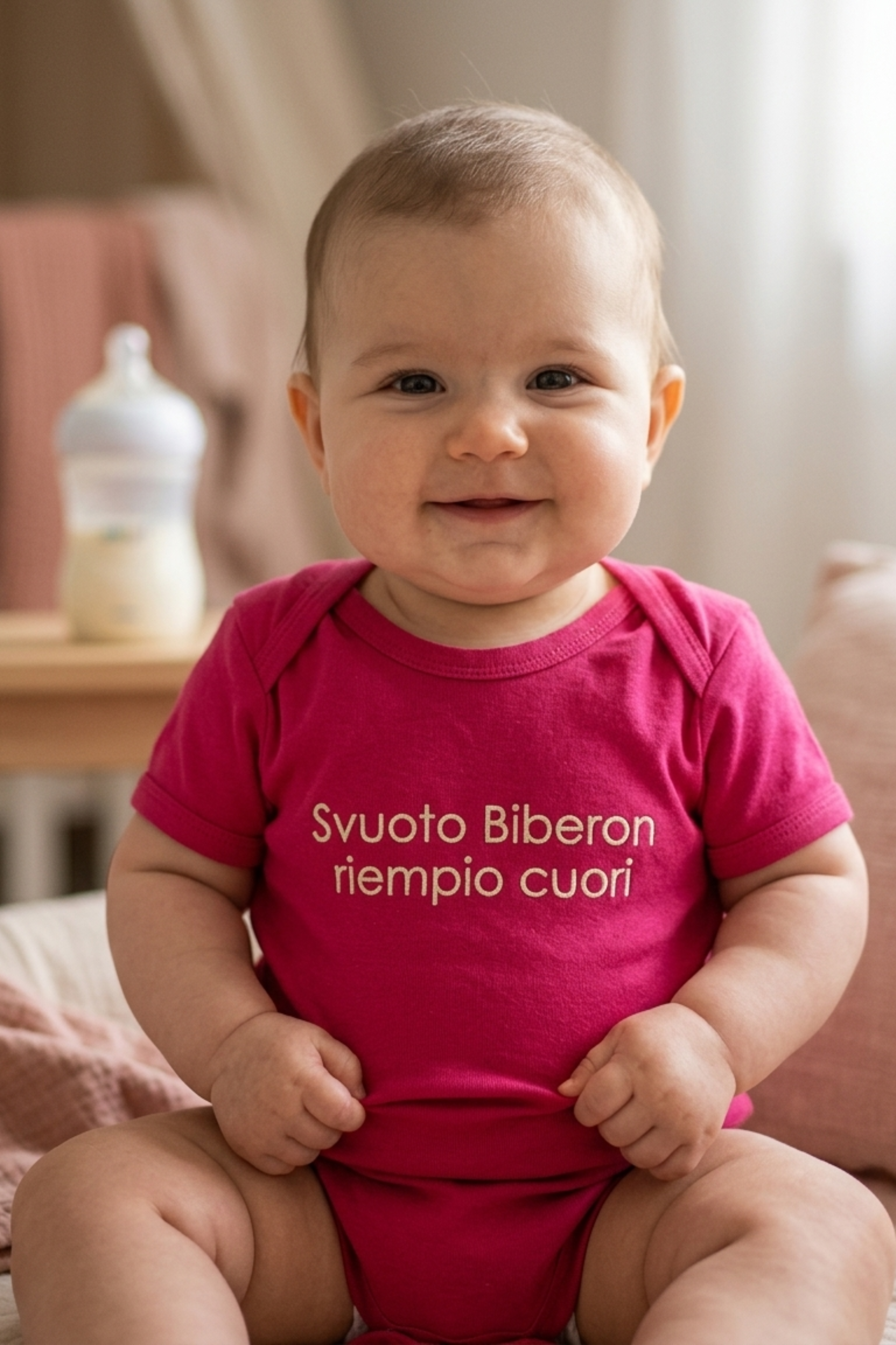 Body Ricamato "Svuoto biberon riempio cuori?"