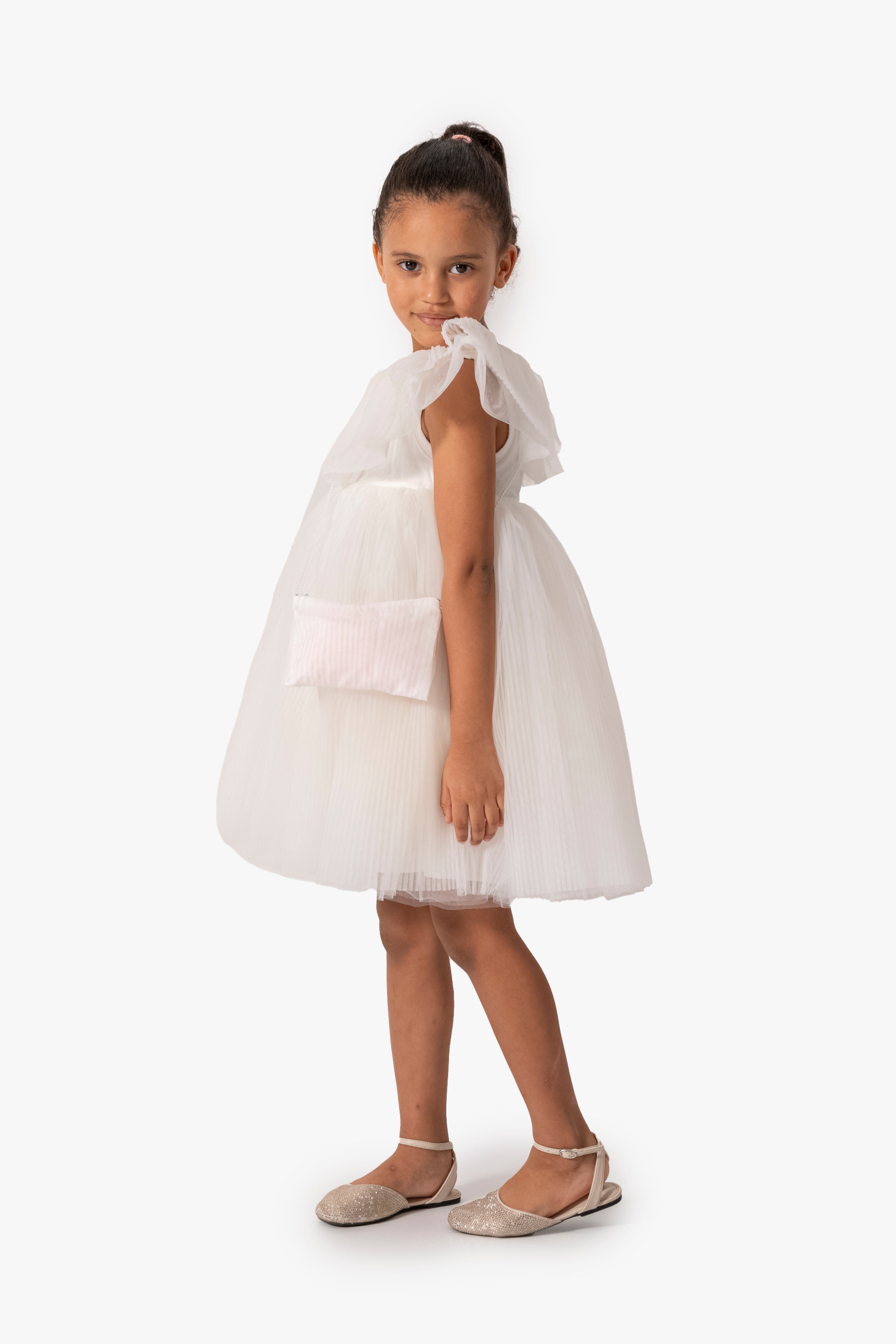 Abito Bianco Bambina Scollo Barca