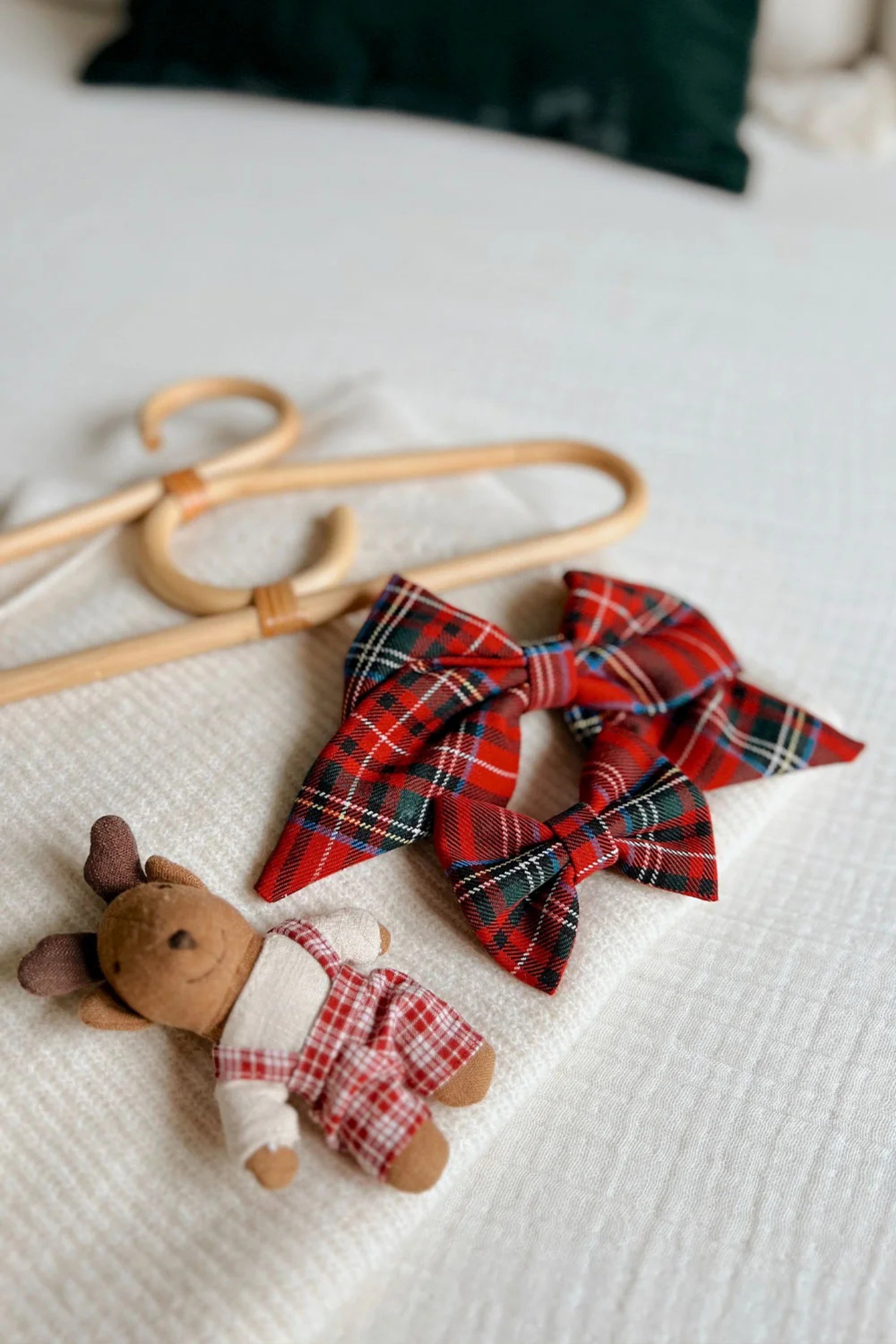 Set Fermagli Bambina Fiocco Scozzese Natalizio
