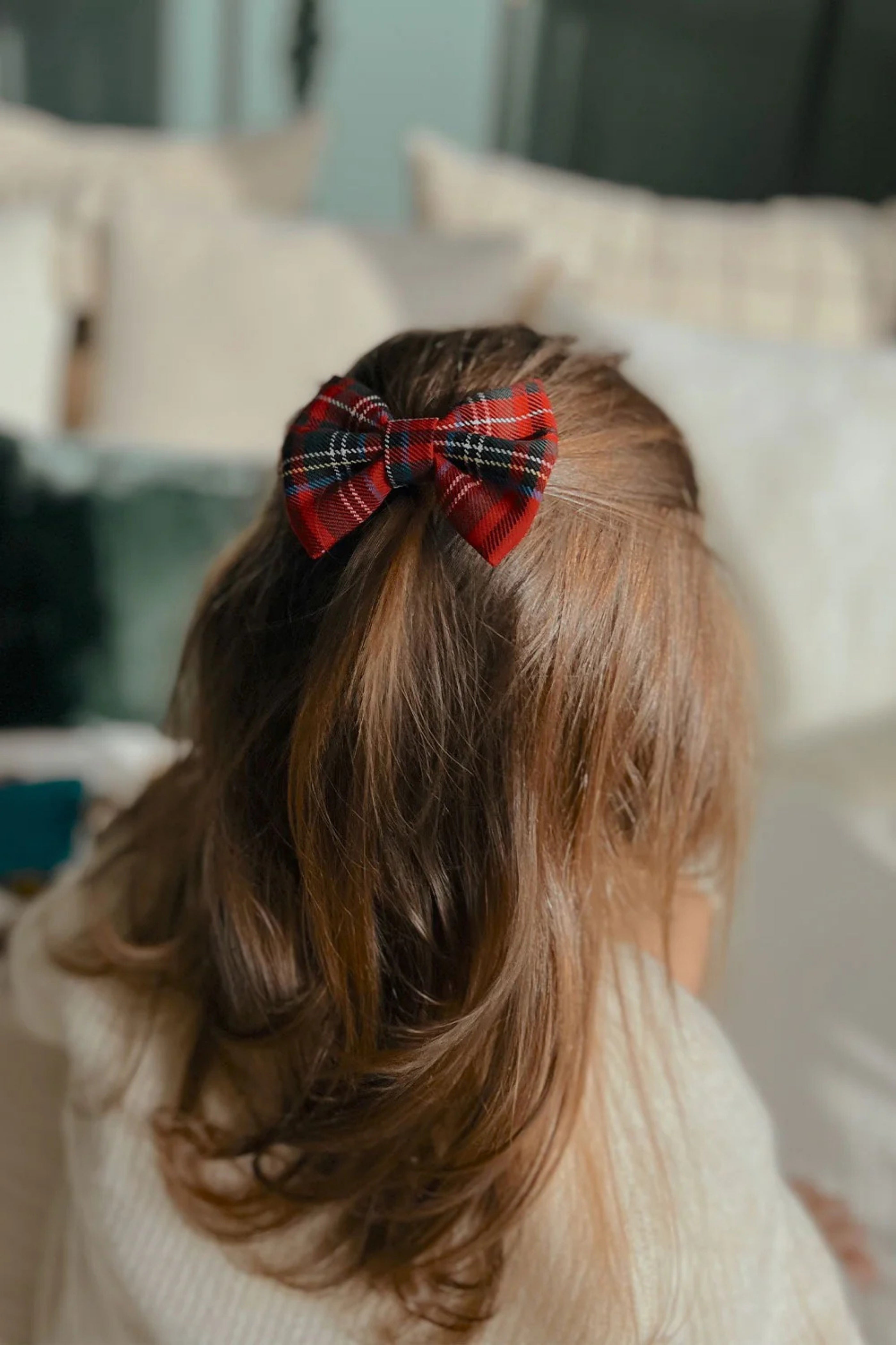 Set Fermagli Bambina Fiocco Scozzese Natalizio