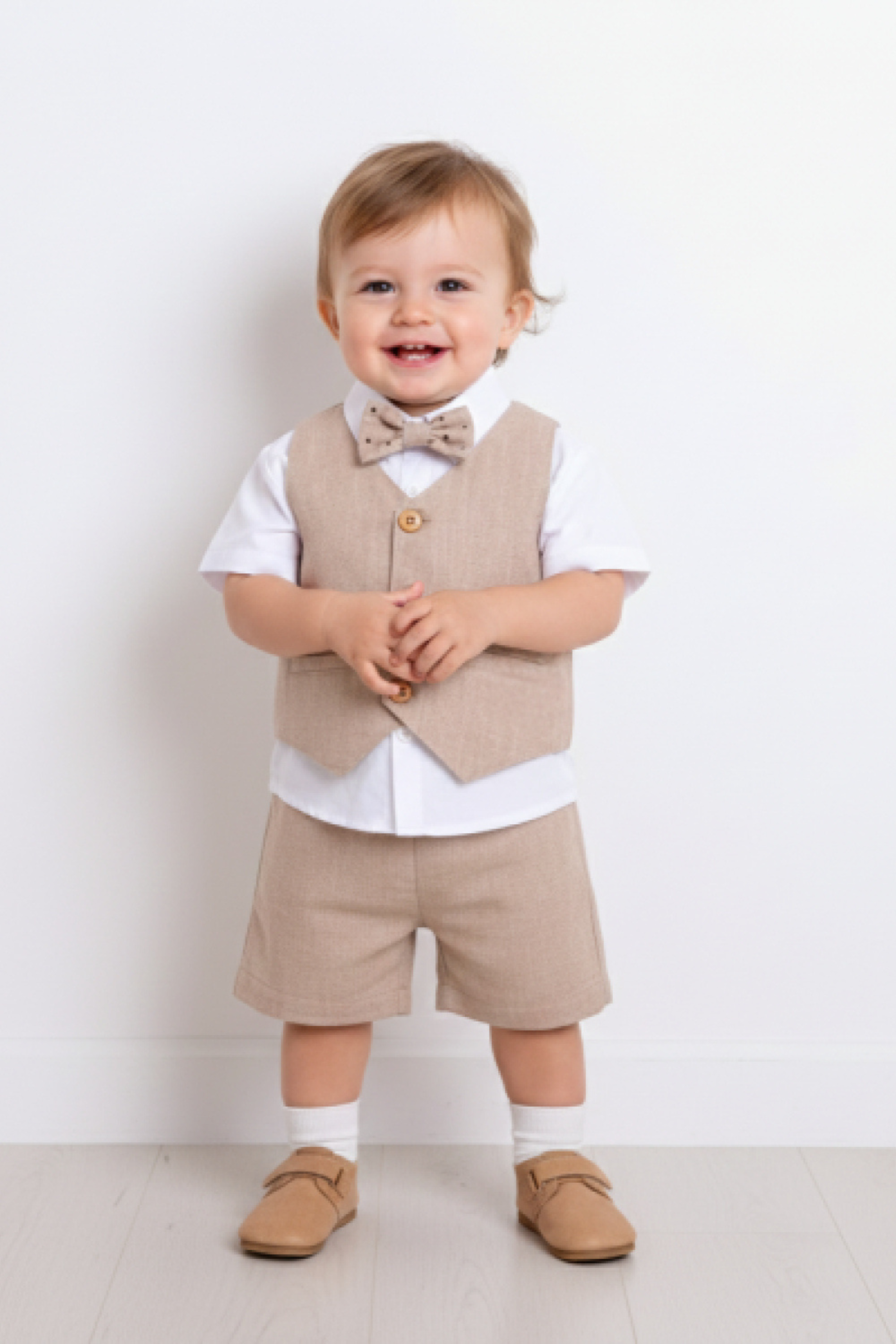 Completo Battesimo Bimbo Beige Pois