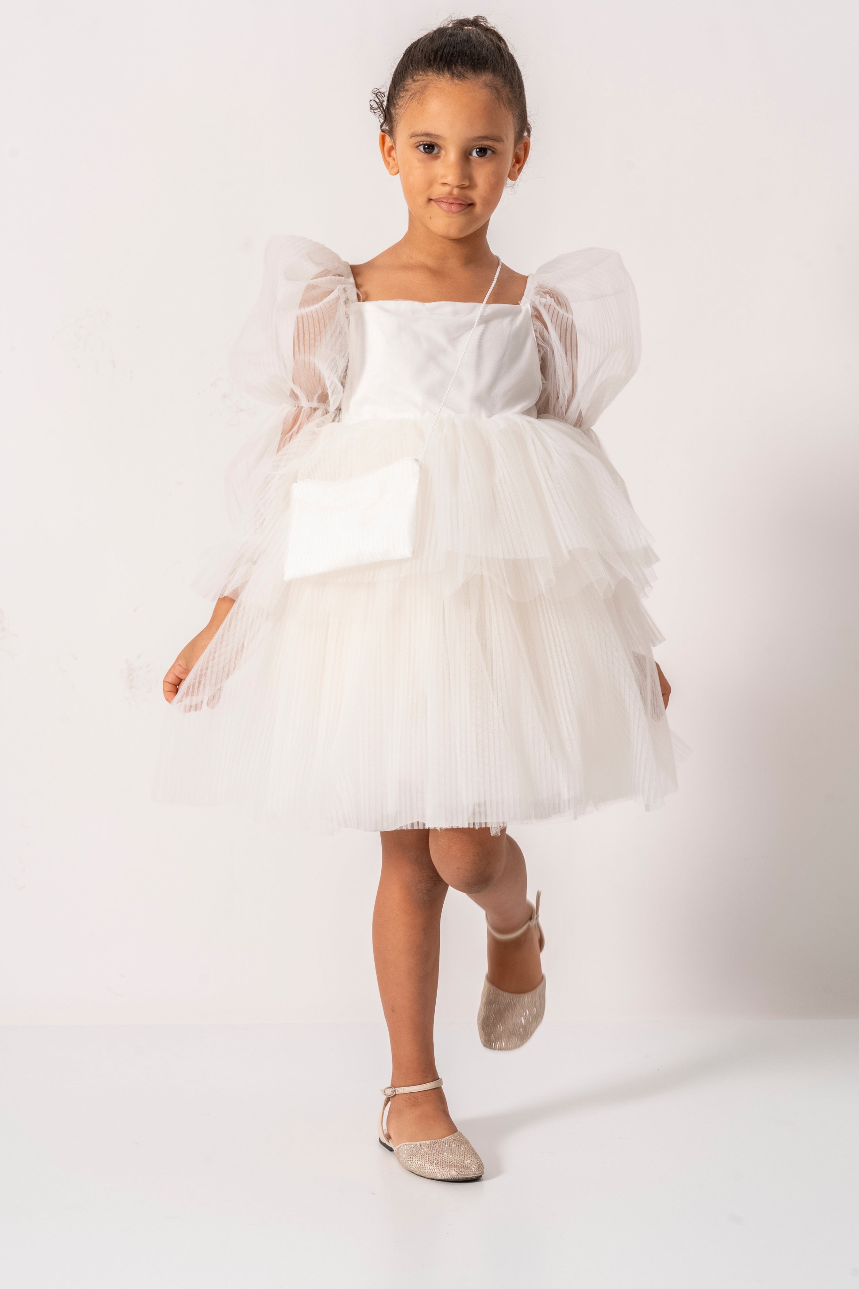 Abito Bianco Bambina Sbuffo