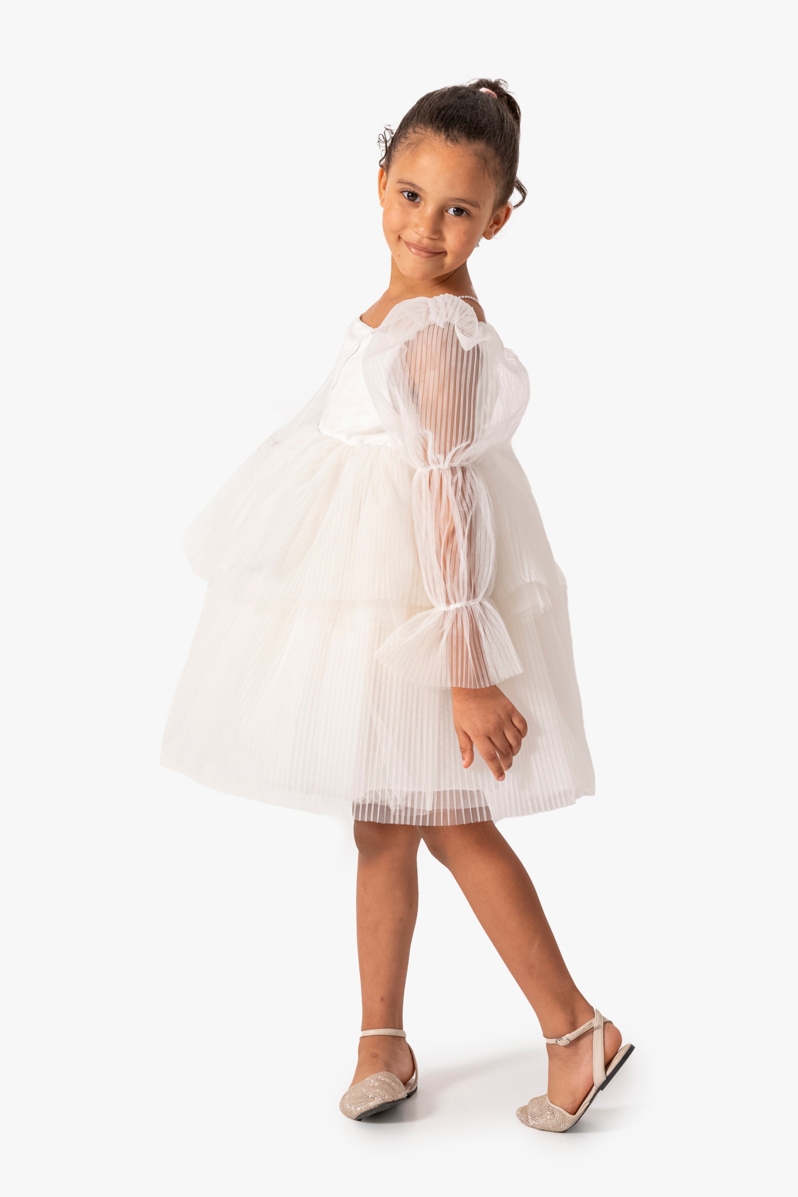 Abito Bianco Bambina Sbuffo