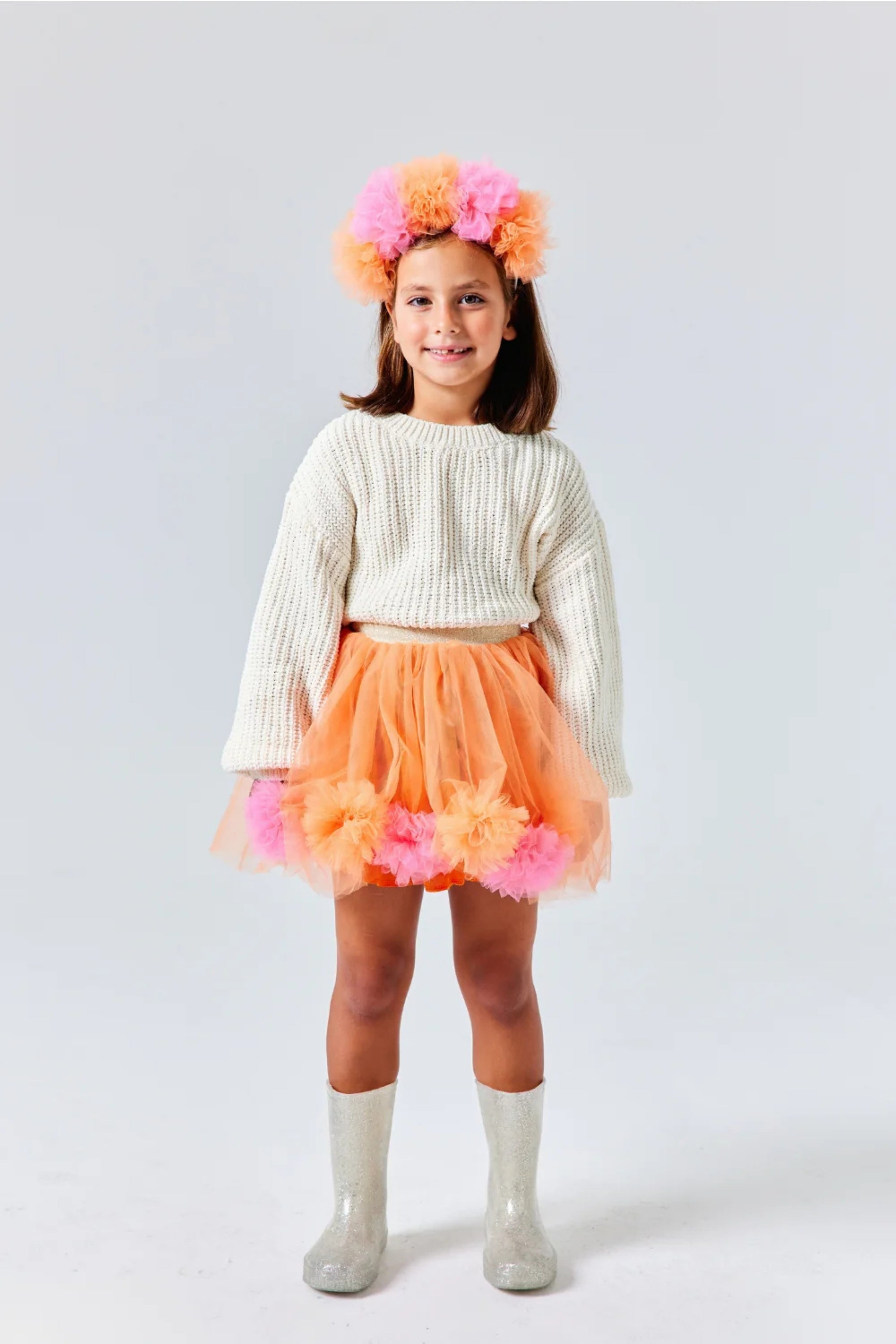 Gonna Bambina Pom Pom Tulle Arancio
