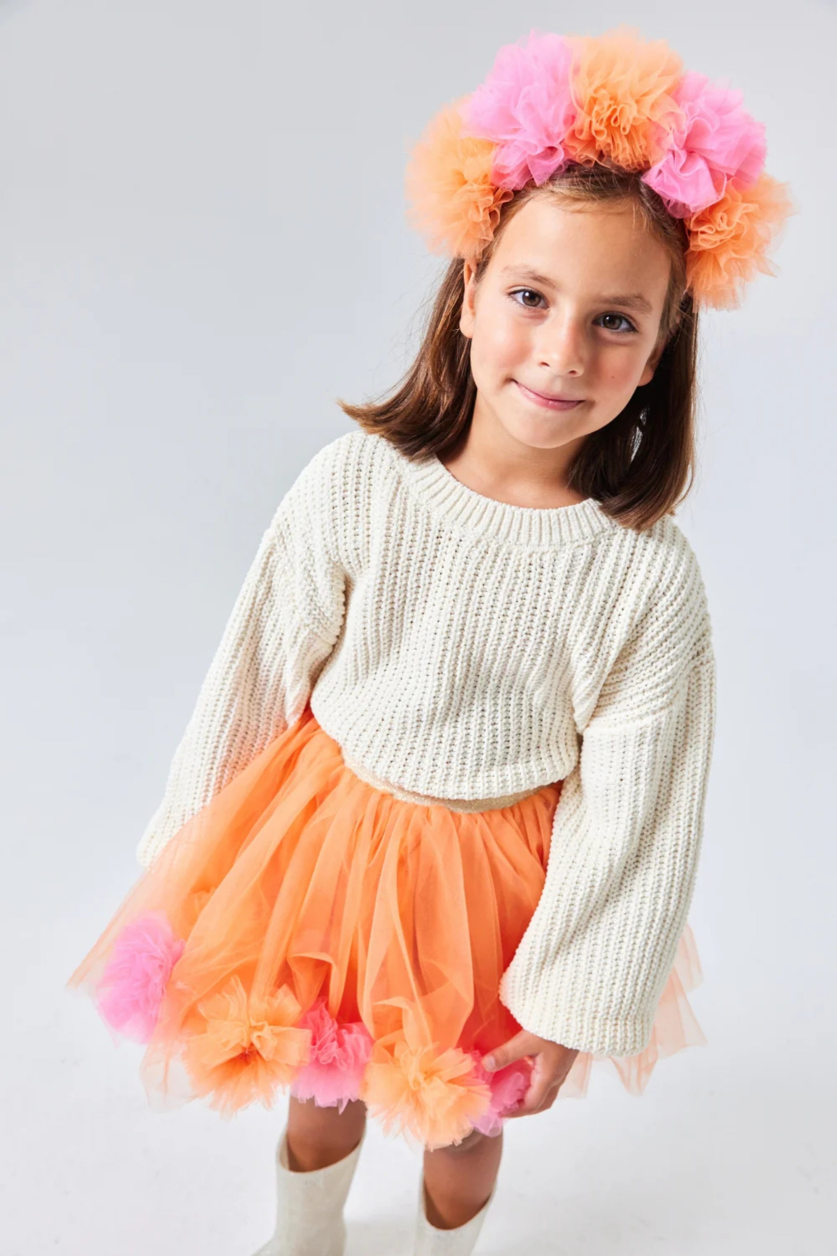 Gonna Bambina Pom Pom Tulle Arancio