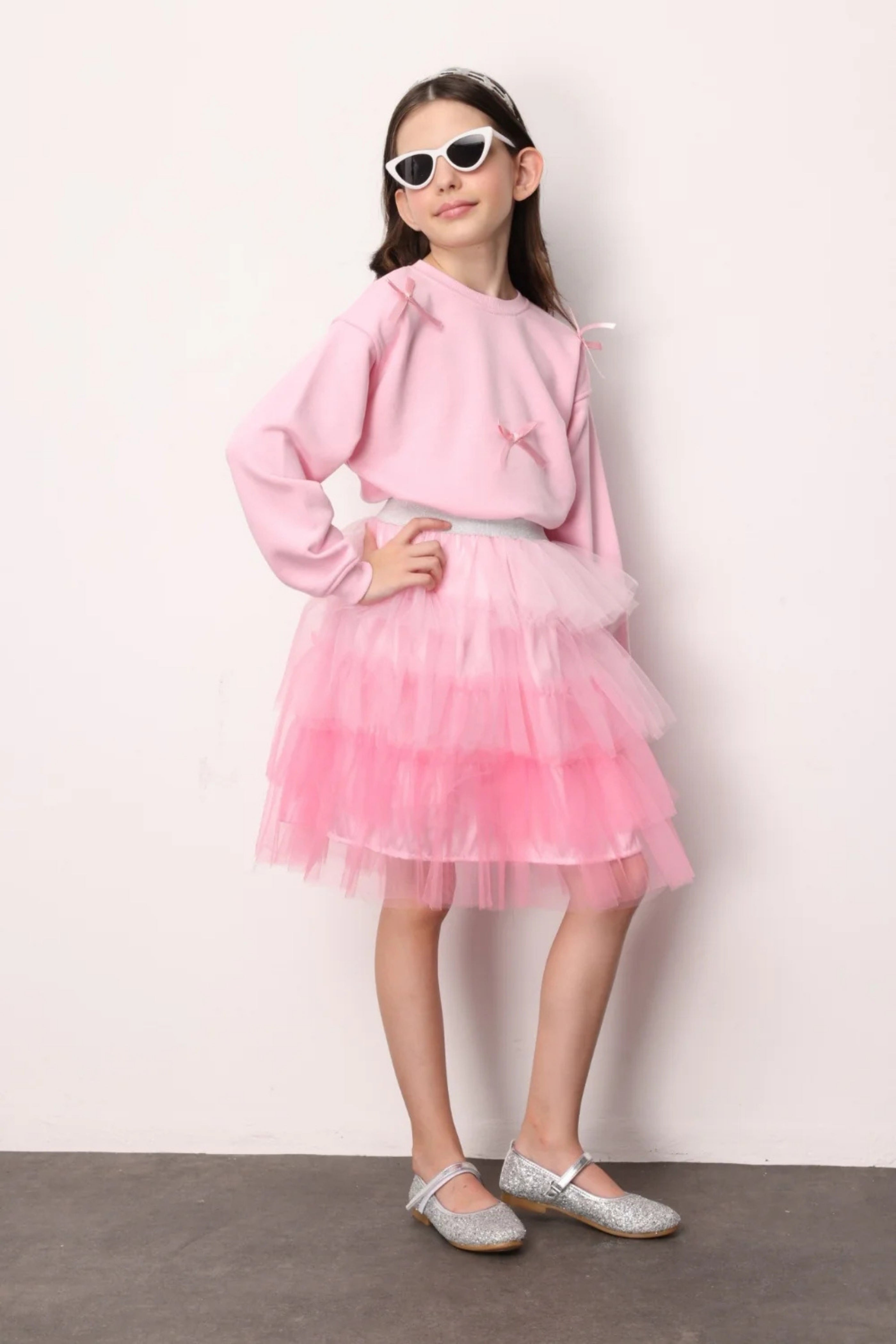 Gonna Bambina Balze Tulle Rosa
