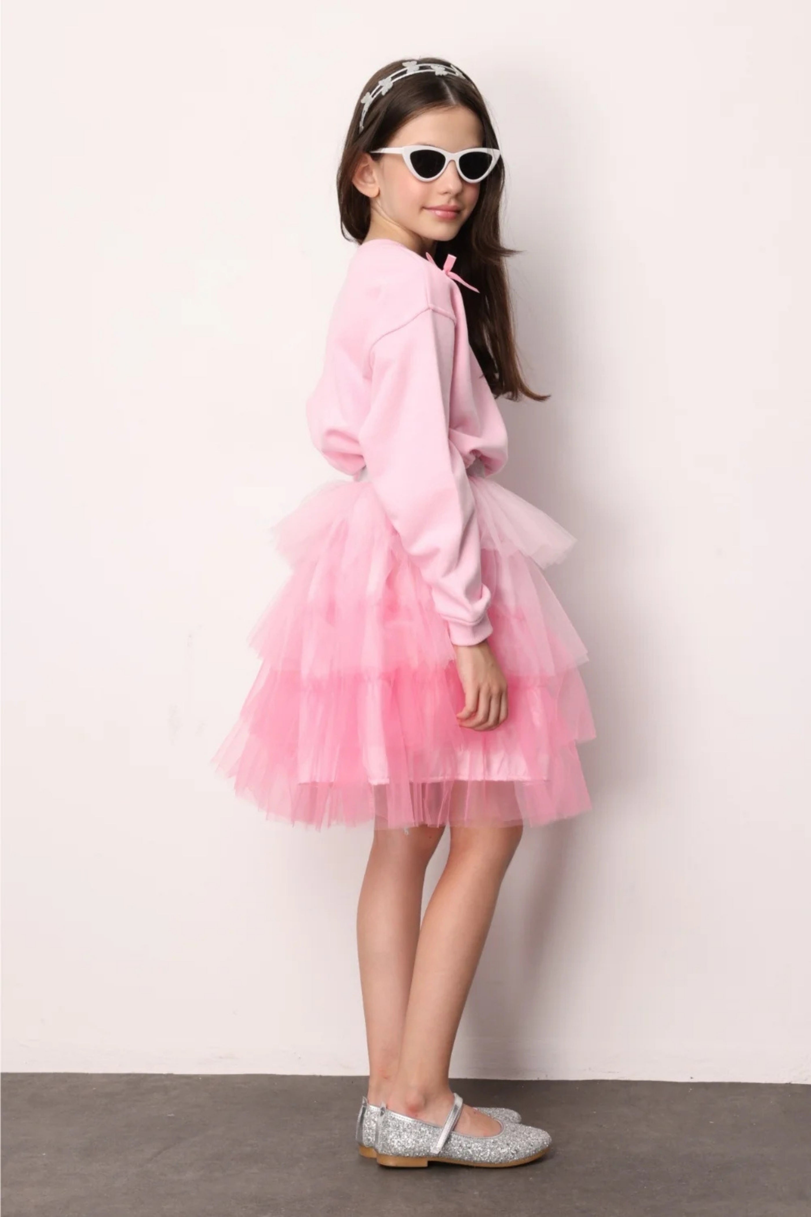 Gonna Bambina Balze Tulle Rosa