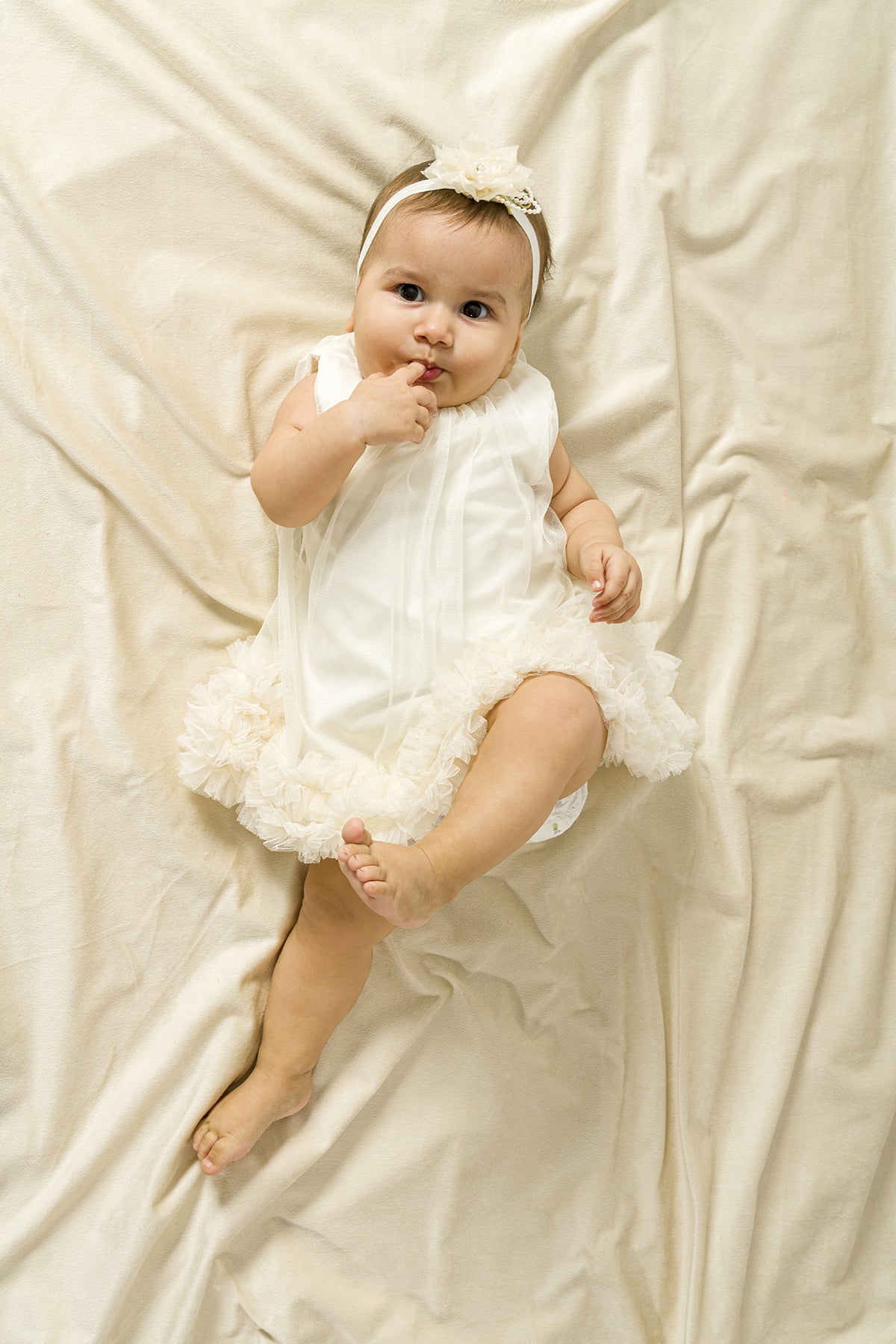 Abito Neonata Panna Tulle e Rouche