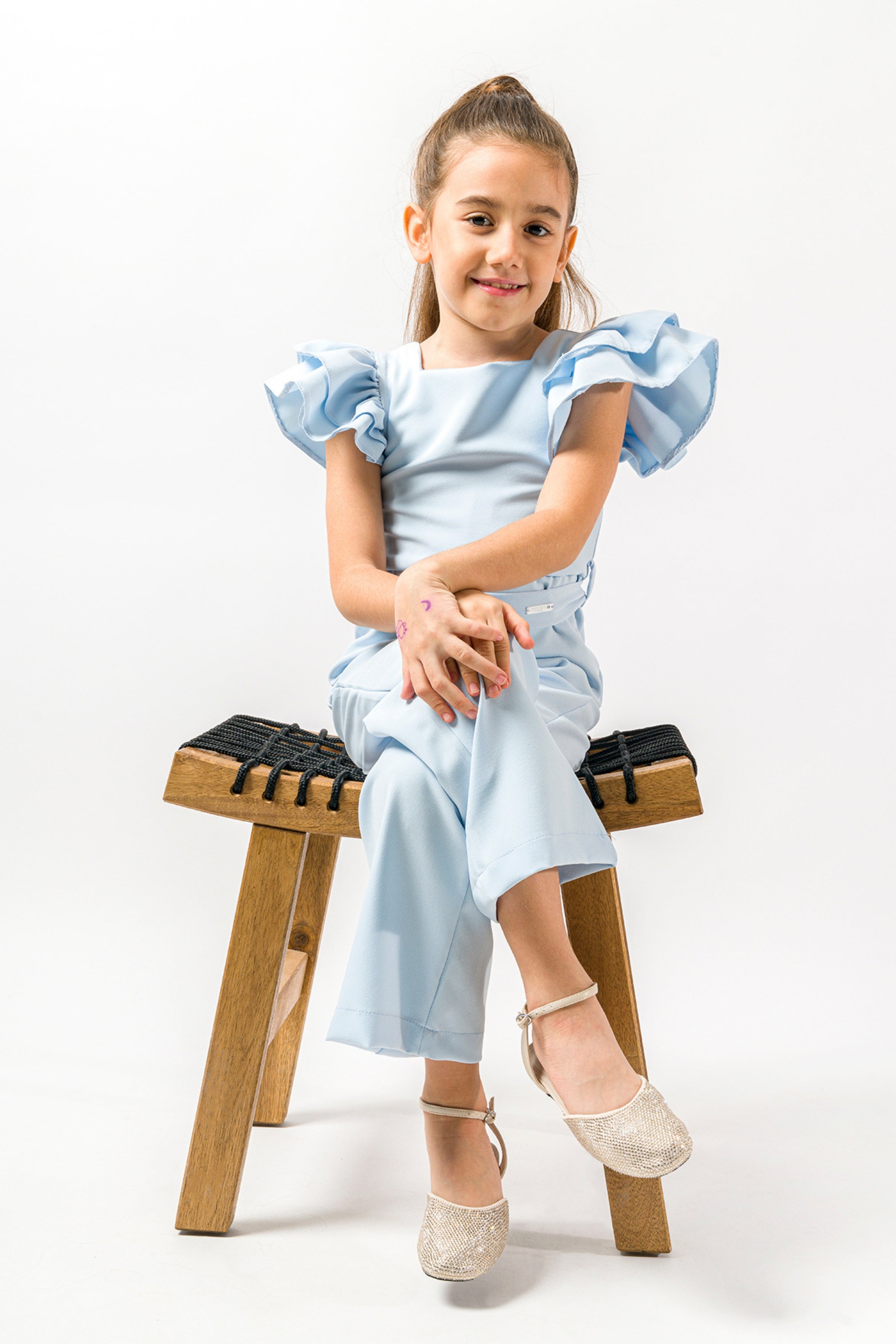 Tuta Intera Azzurro Polvere Bambina Volant
