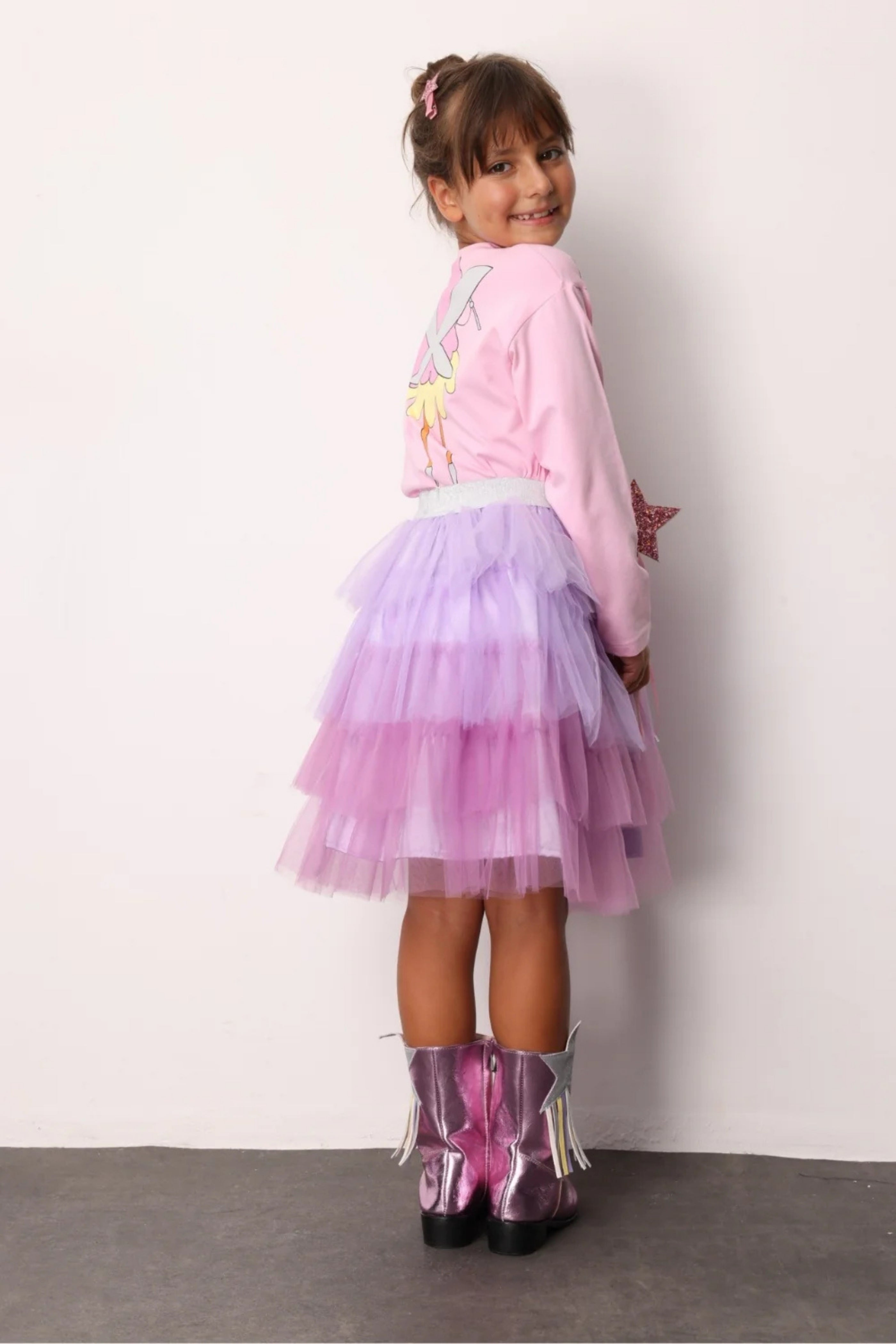 Gonna Bambina Balze Tulle Glicine