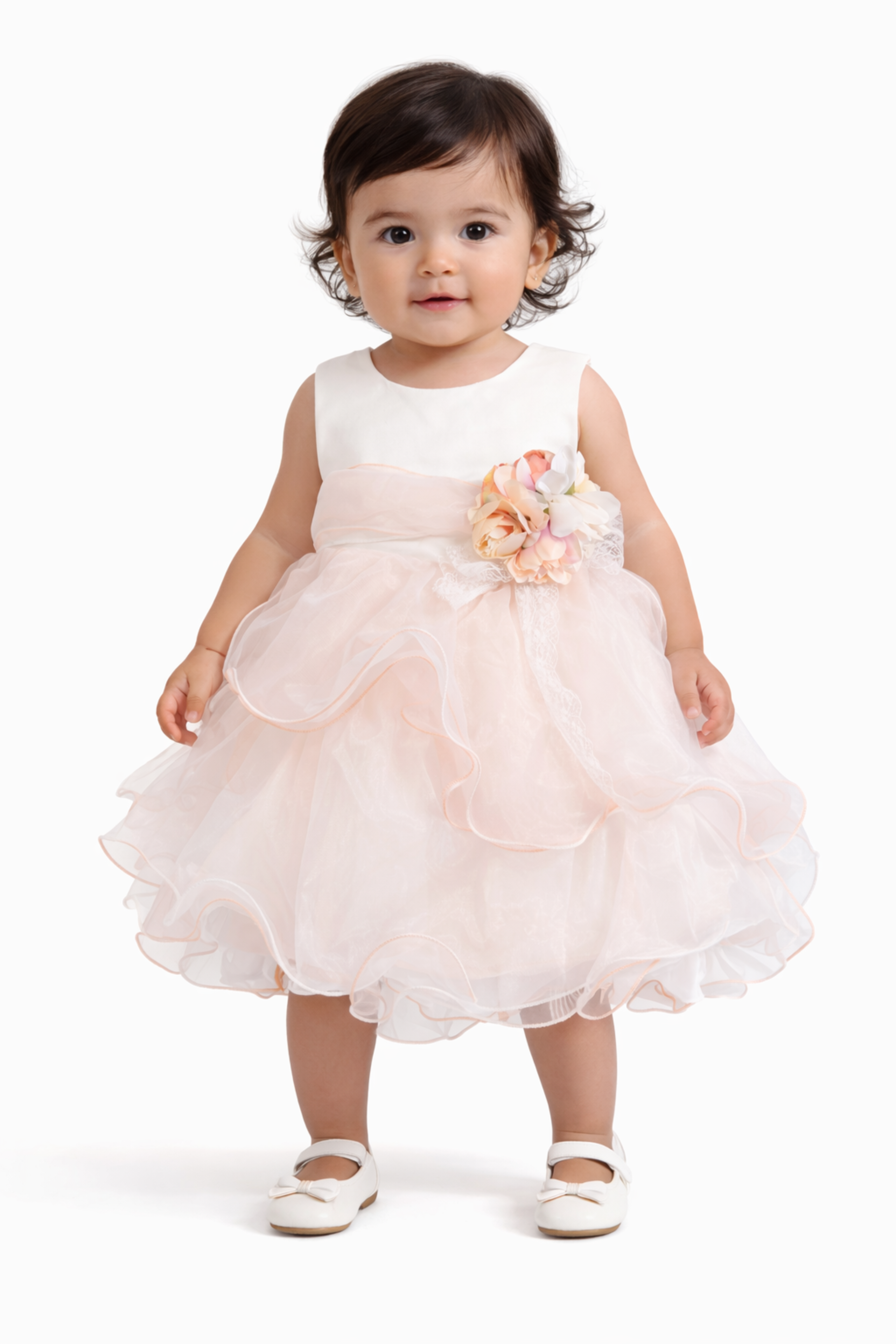 Abito Battesimo Neonata Rosa Balze