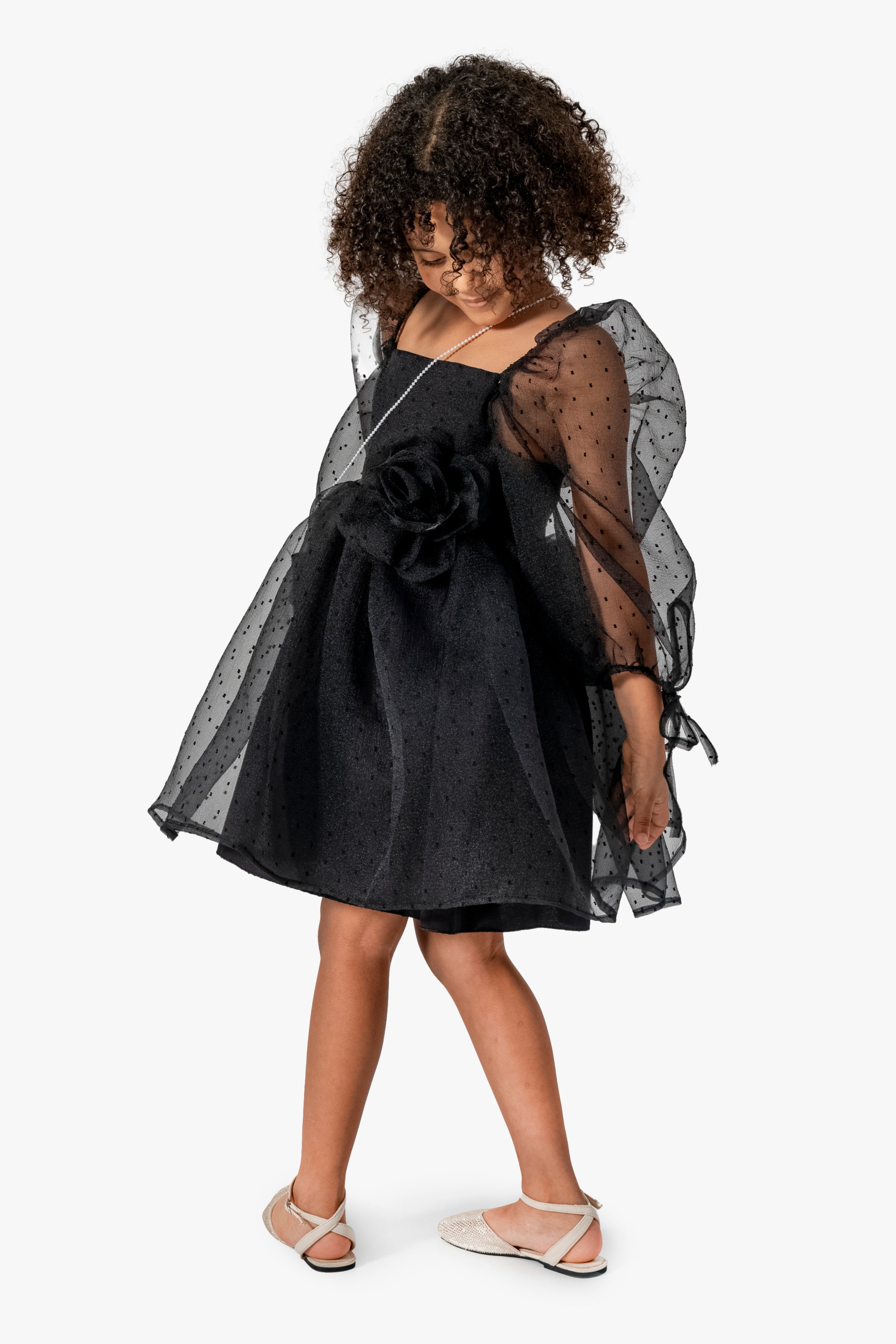 Abito Nero Bambina Palloncino e Fiore