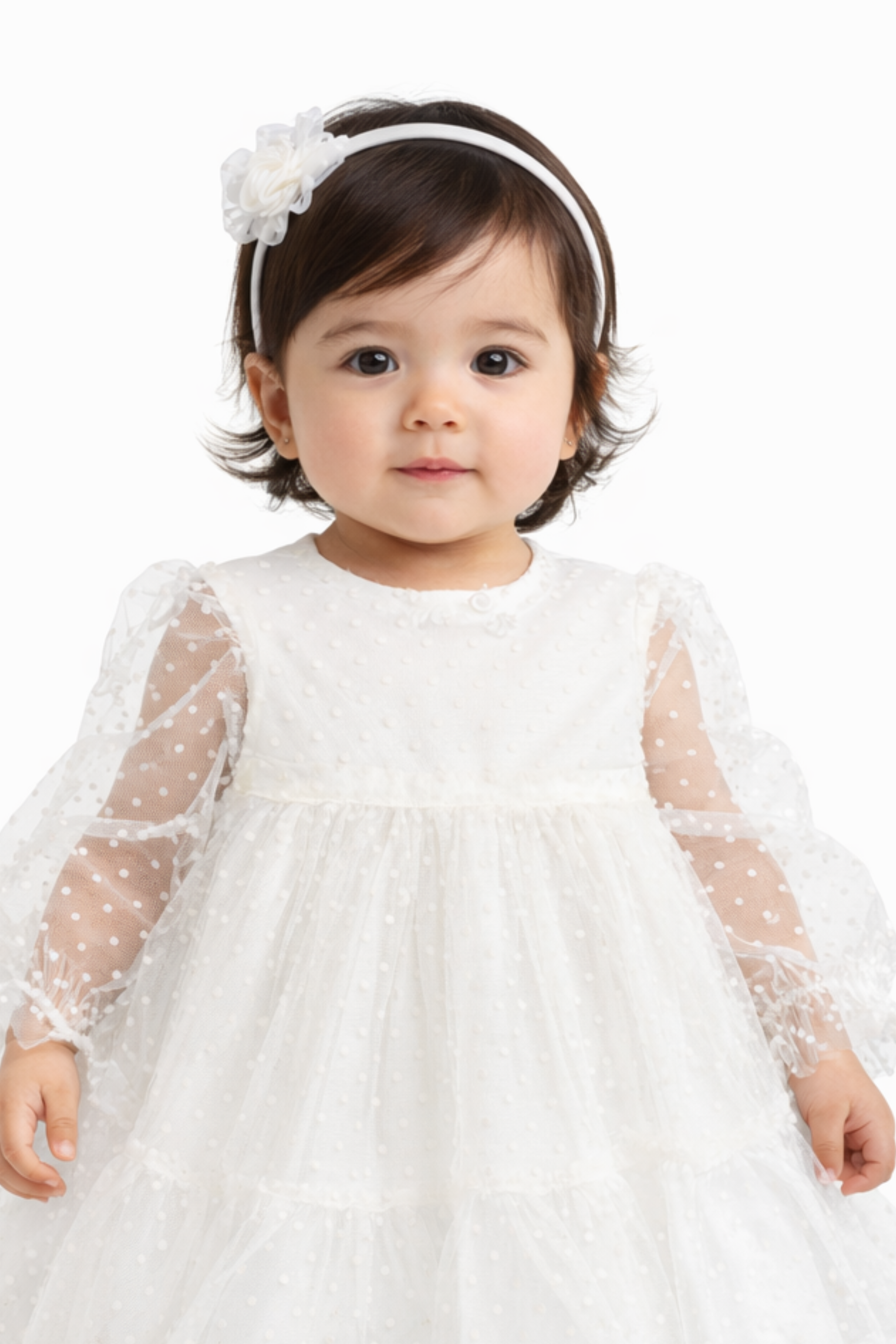 Abito Neonata Tulle Pois Bianco