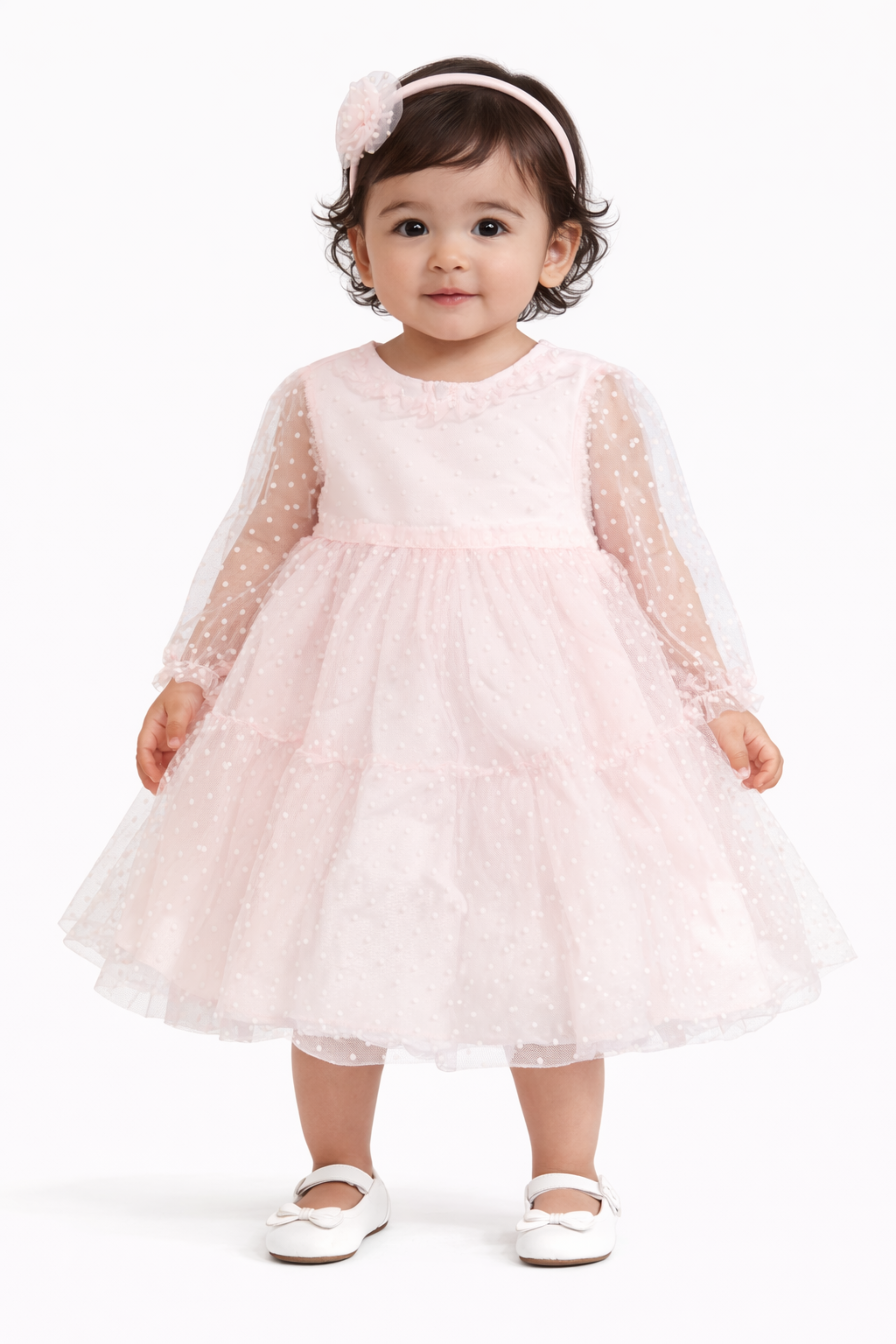 Abito Neonata Tulle Pois Rosa