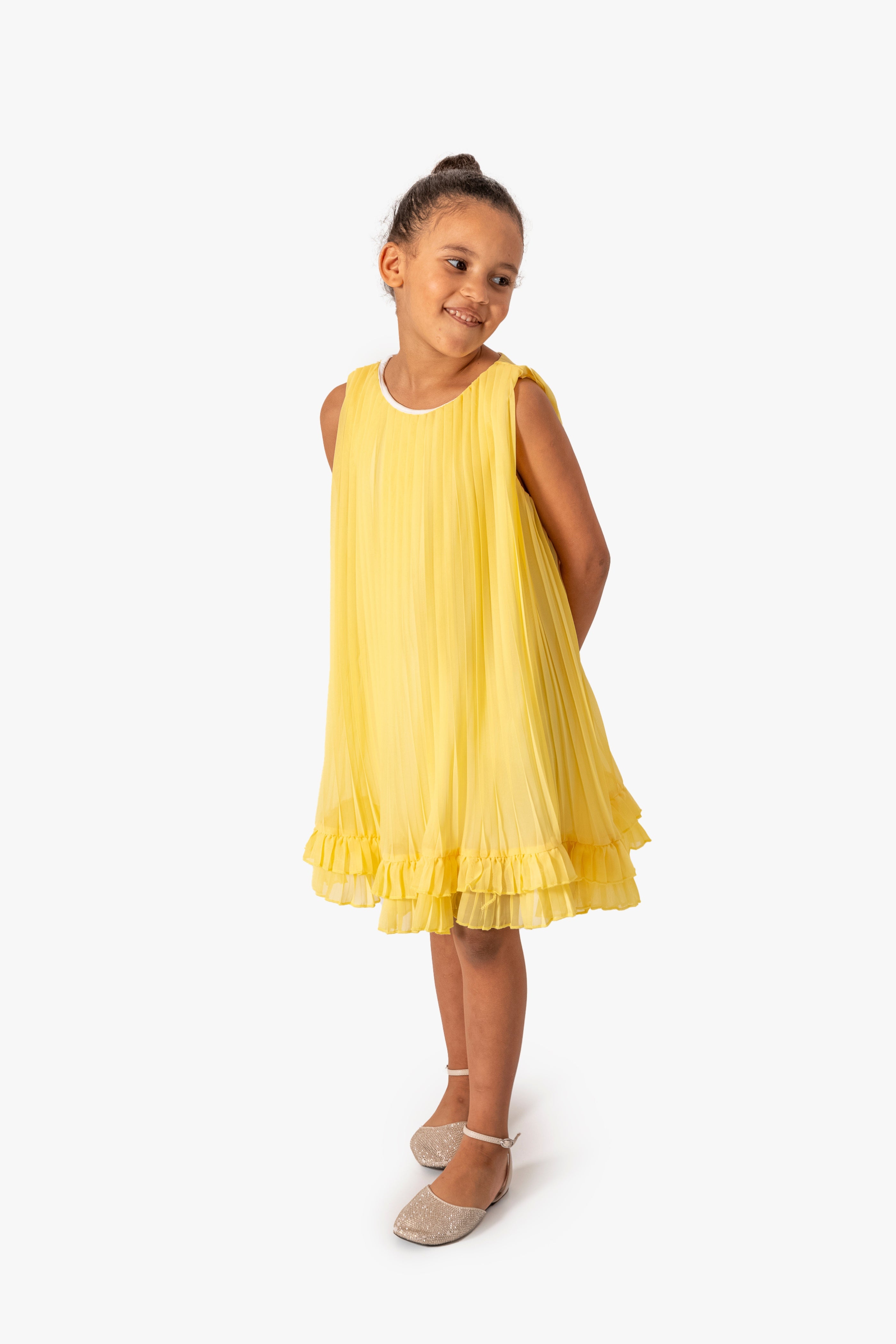 Abito Giallo Bambina Plissè