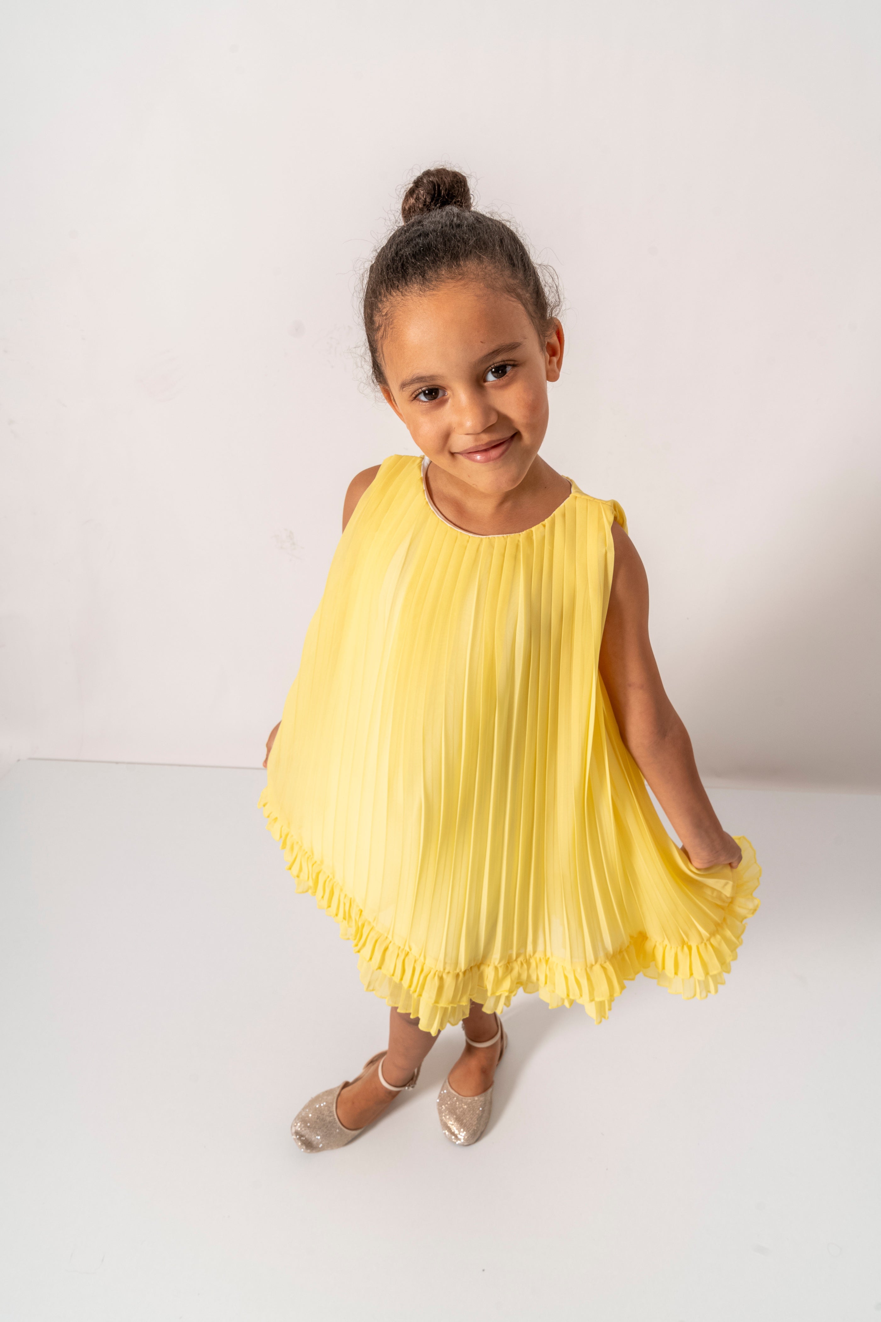 Abito Giallo Bambina Plissè