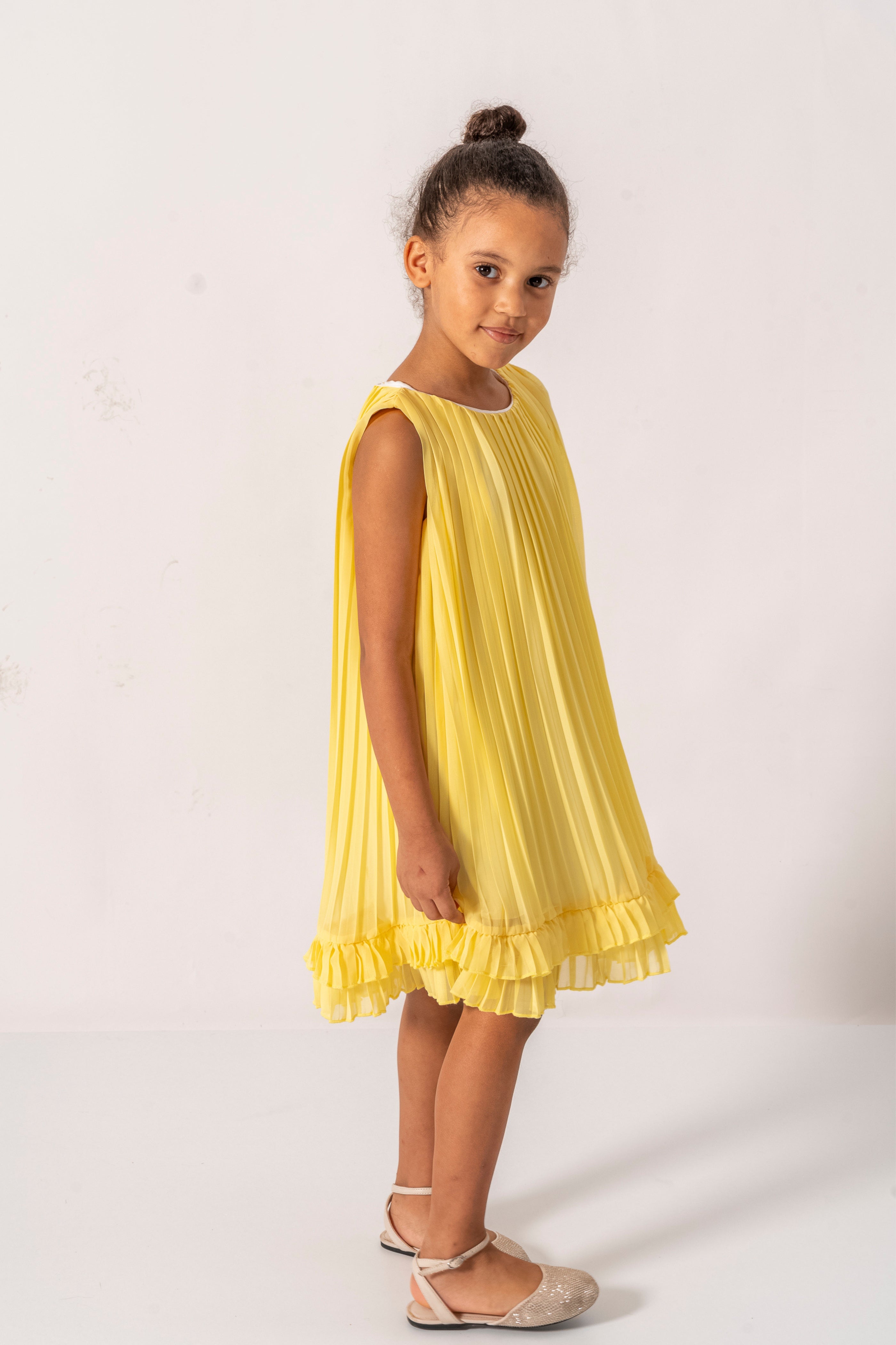 Abito Giallo Bambina Plissè