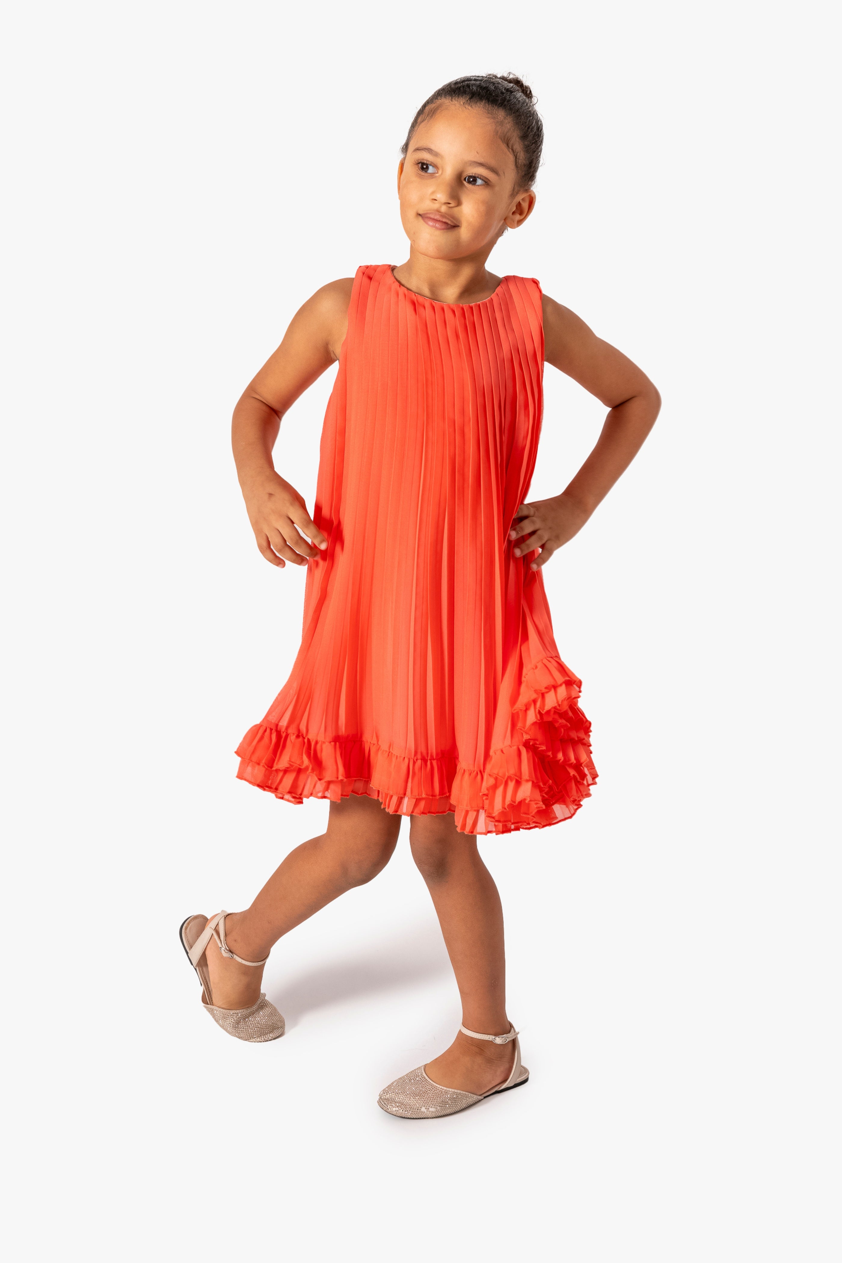 Abito Corallo Bambina Plissè