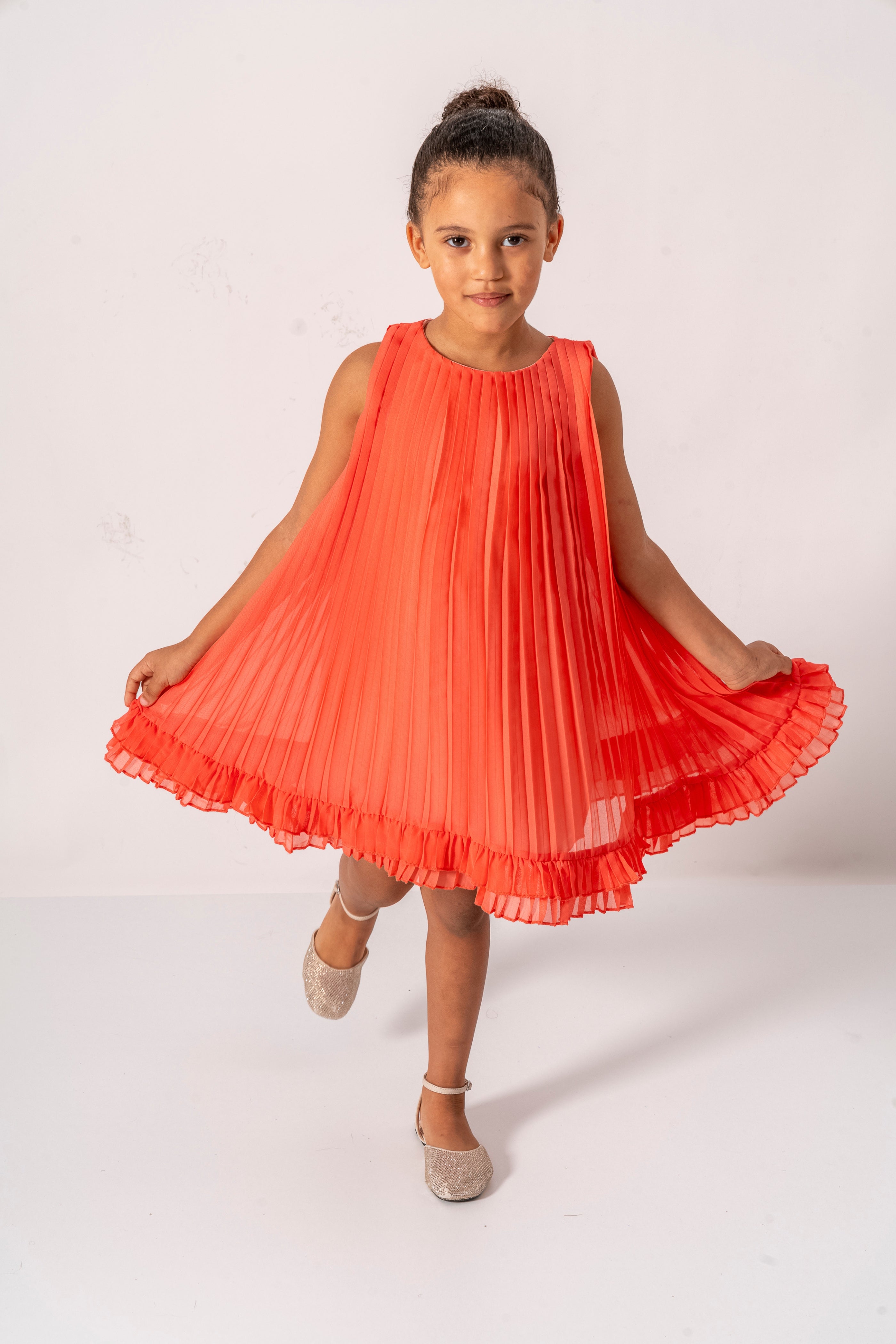 Abito Corallo Bambina Plissè