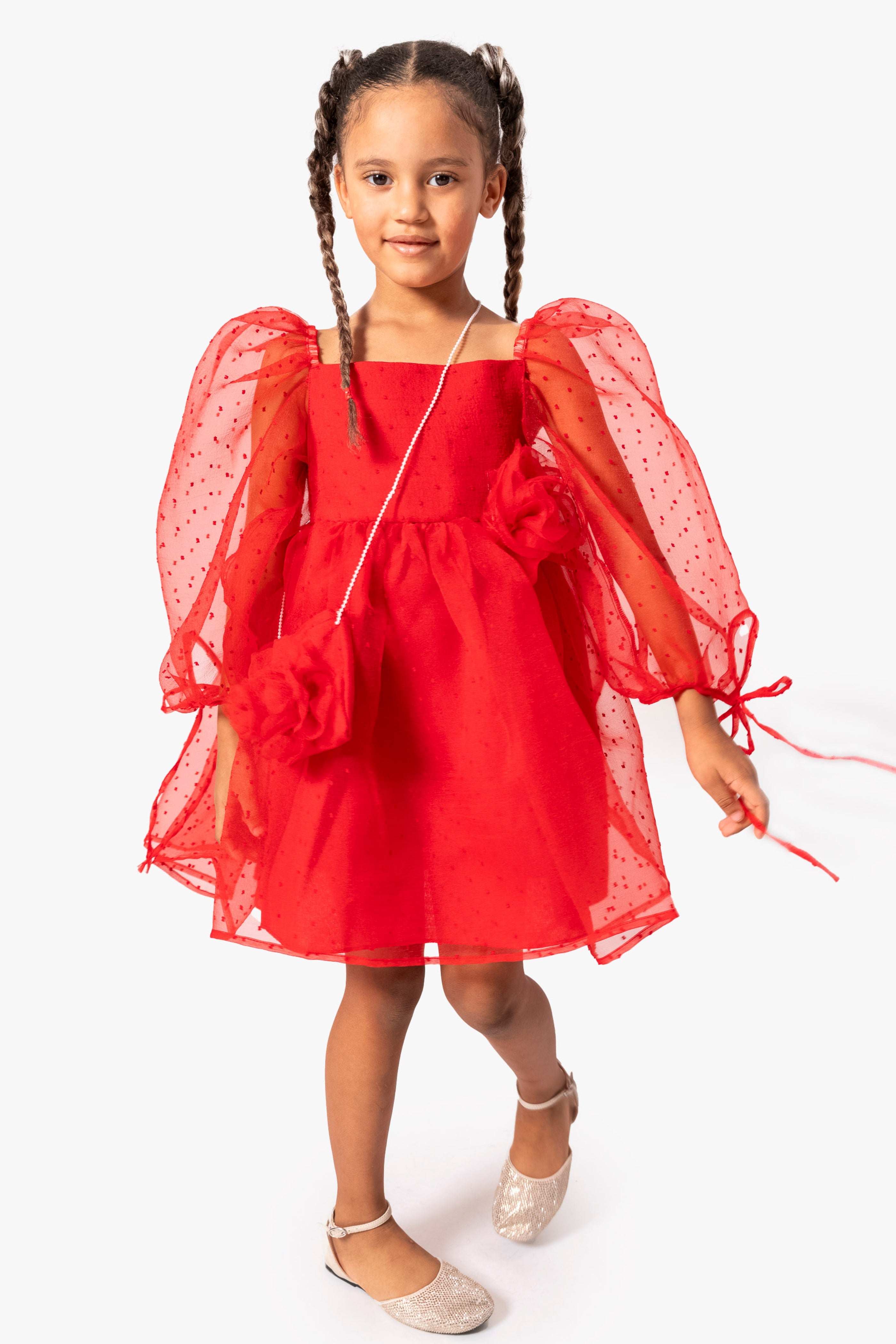 Abito Rosso Bambina Palloncino e Fiore