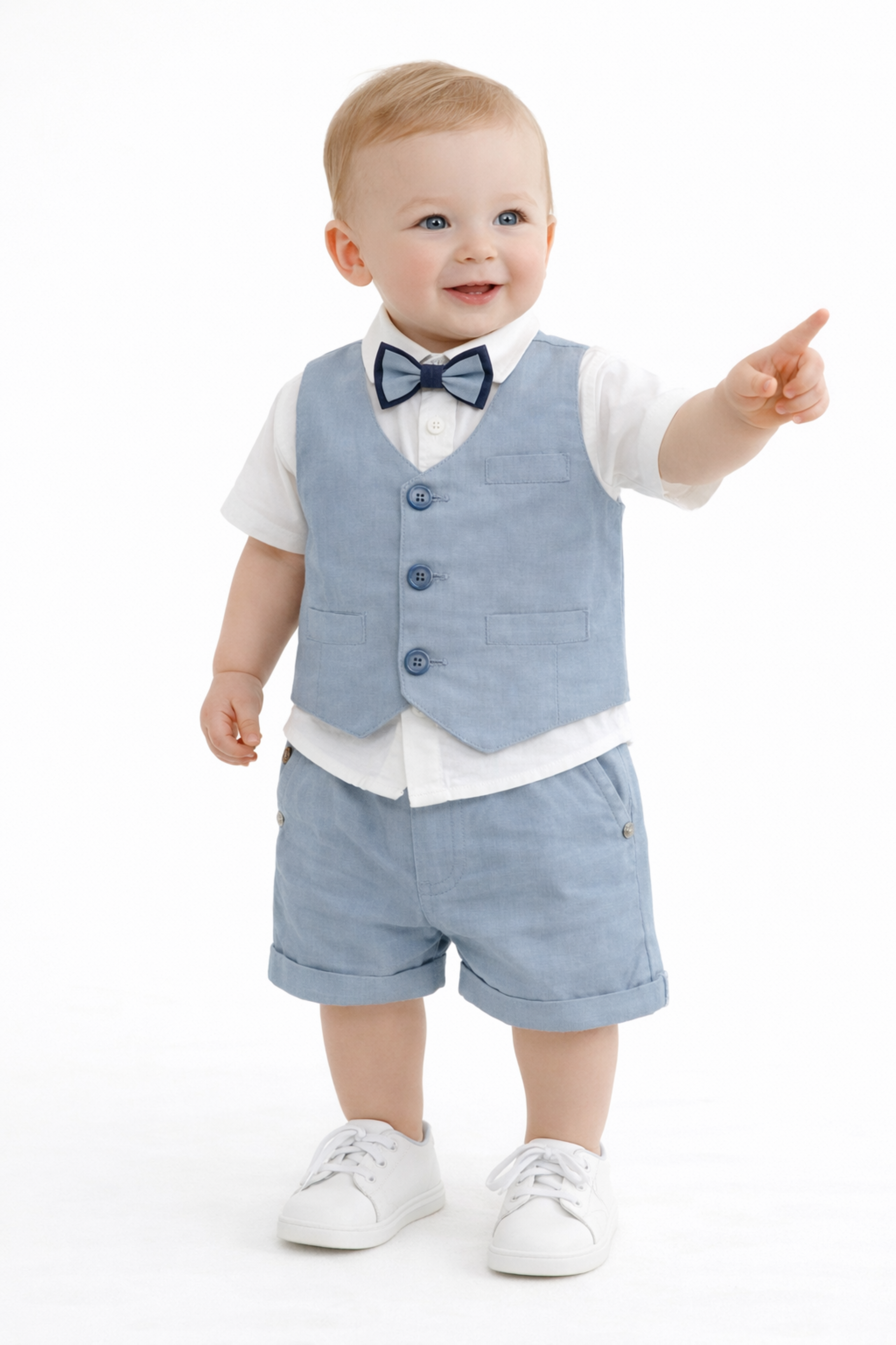 Completo Neonato 4 pezzi Cotone e Lino Polvere