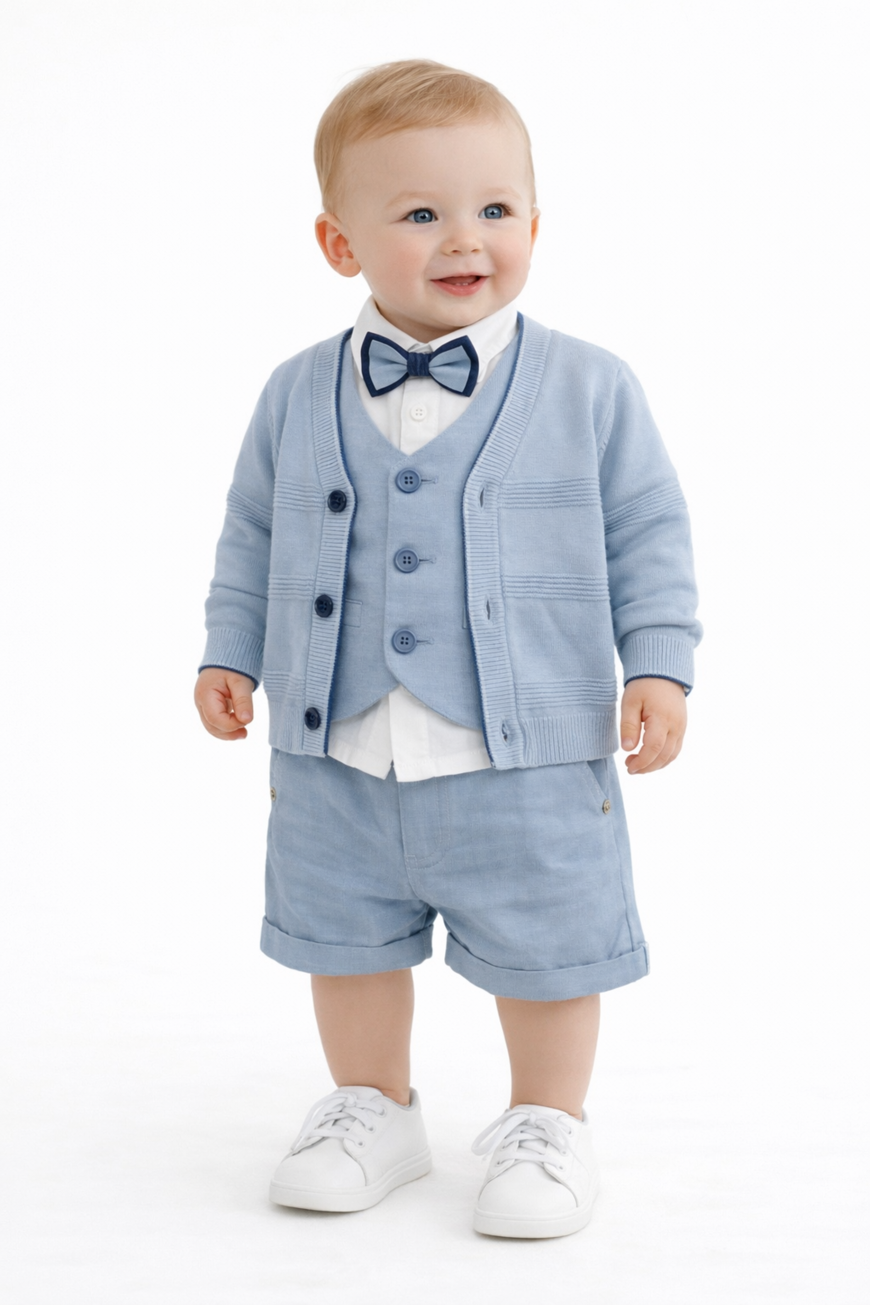 Completo Neonato 4 pezzi Cotone e Lino Polvere