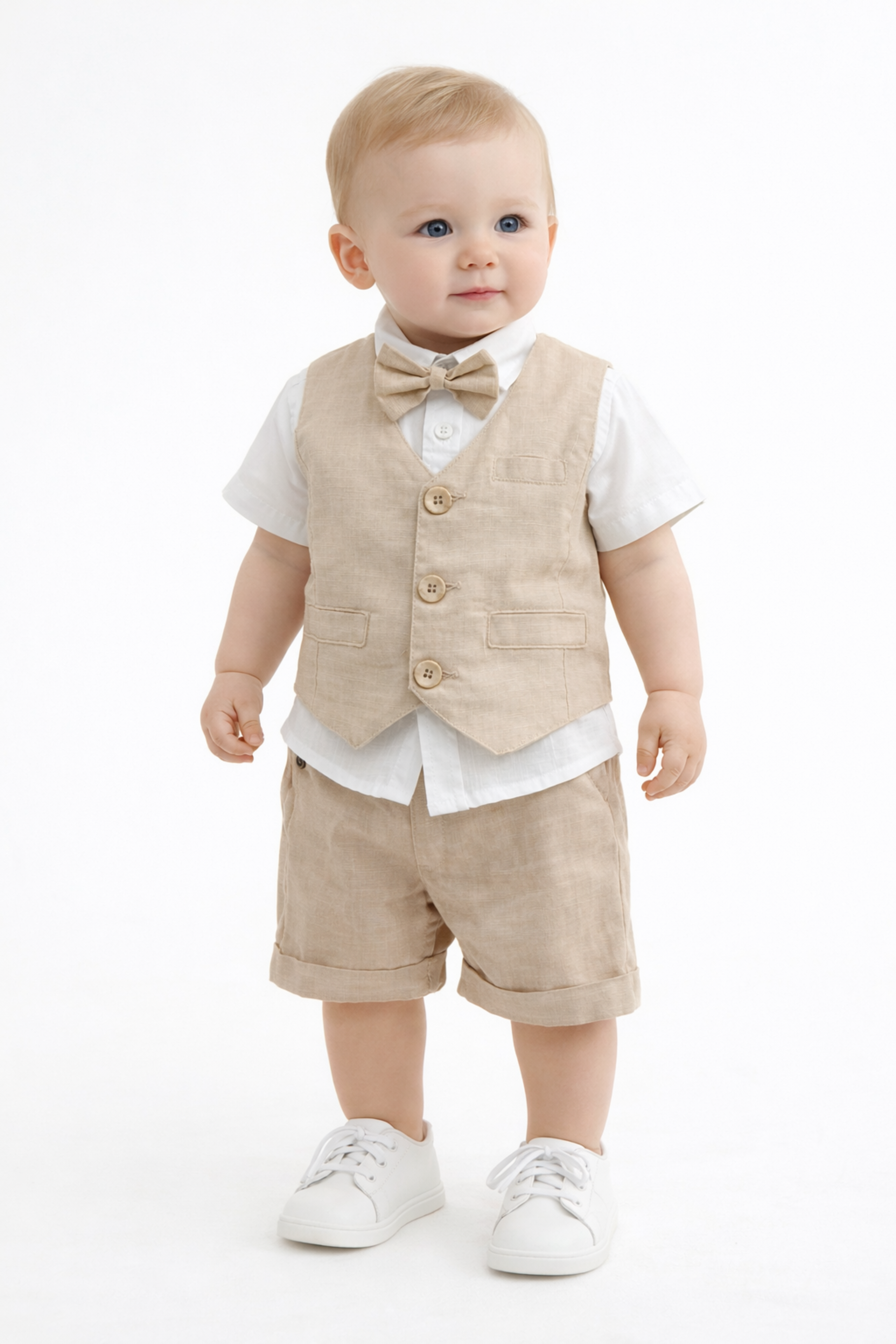 Completo Neonato 4 pezzi Cotone e Lino Beige