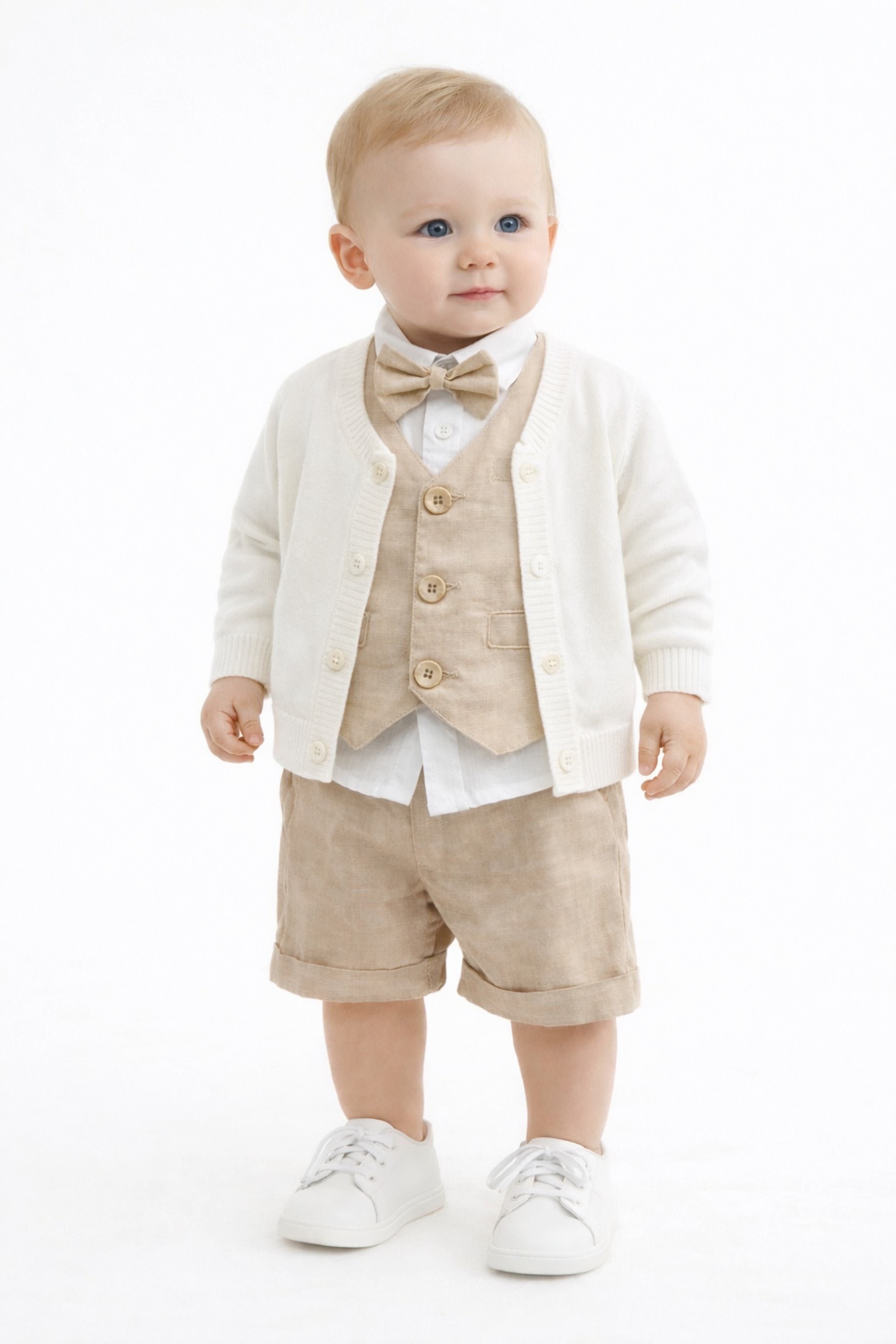 Completo Neonato 4 pezzi Cotone e Lino Beige