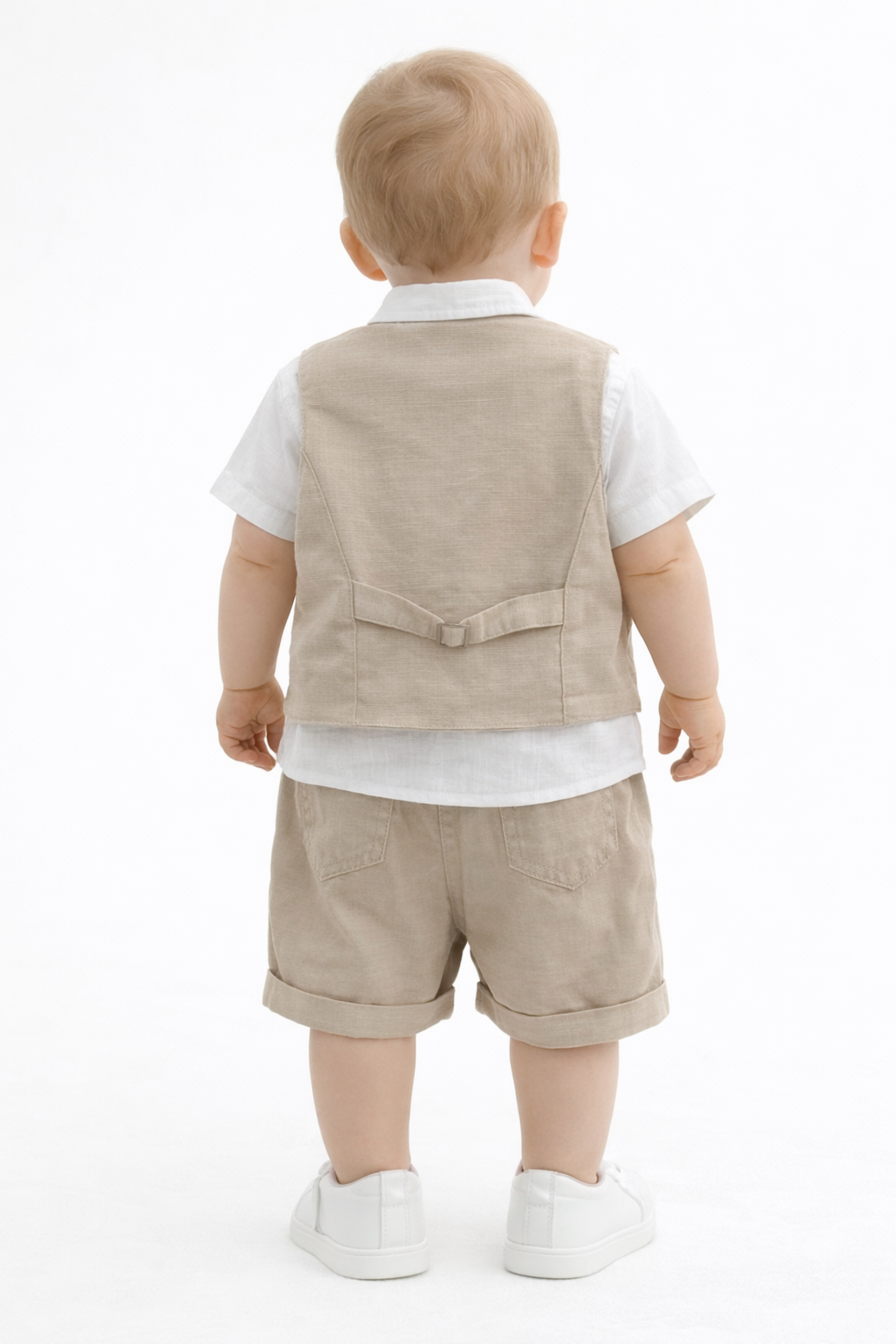 Completo Neonato 4 pezzi Cotone e Lino Beige