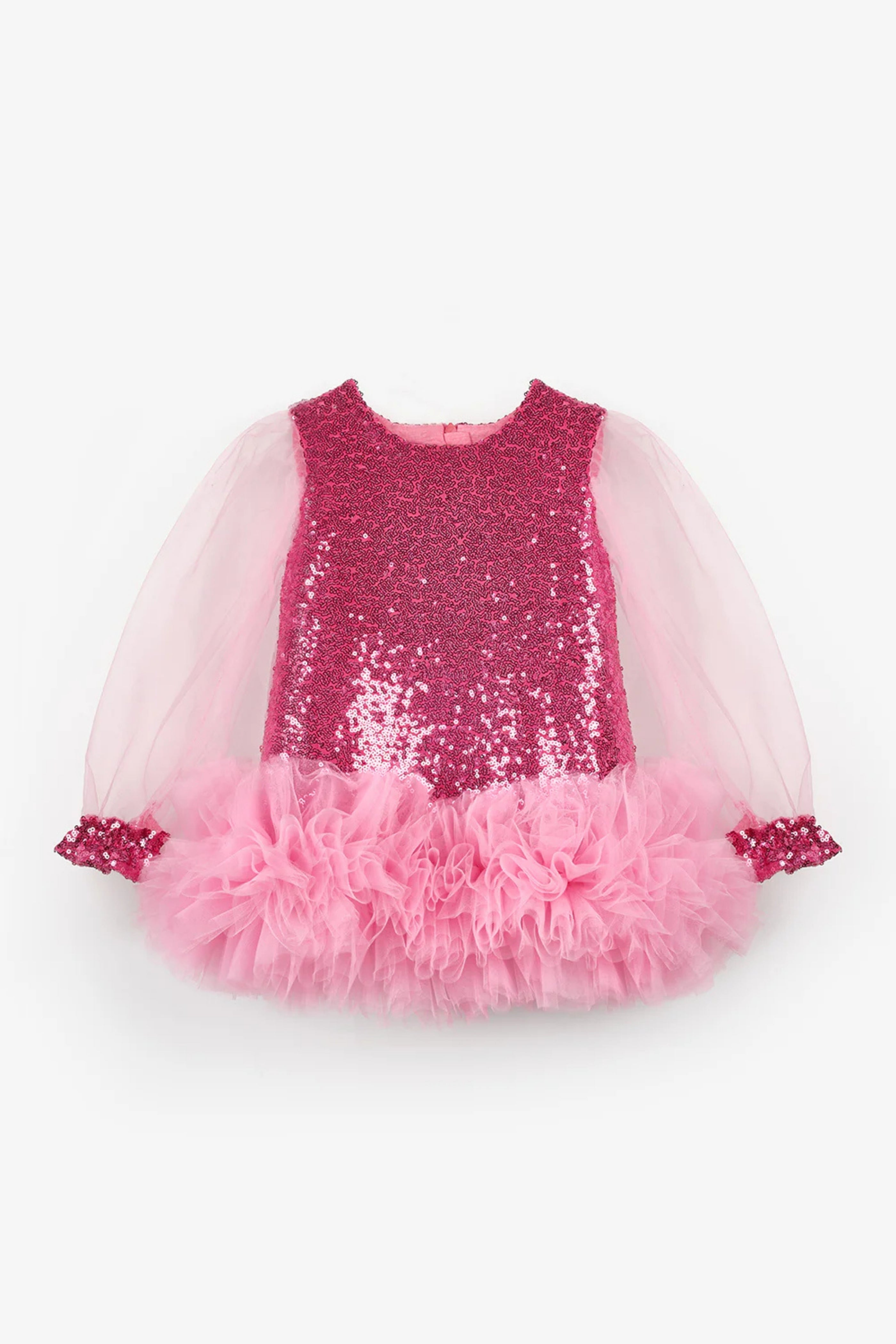 Abito Neonata Paillettes Fucsia