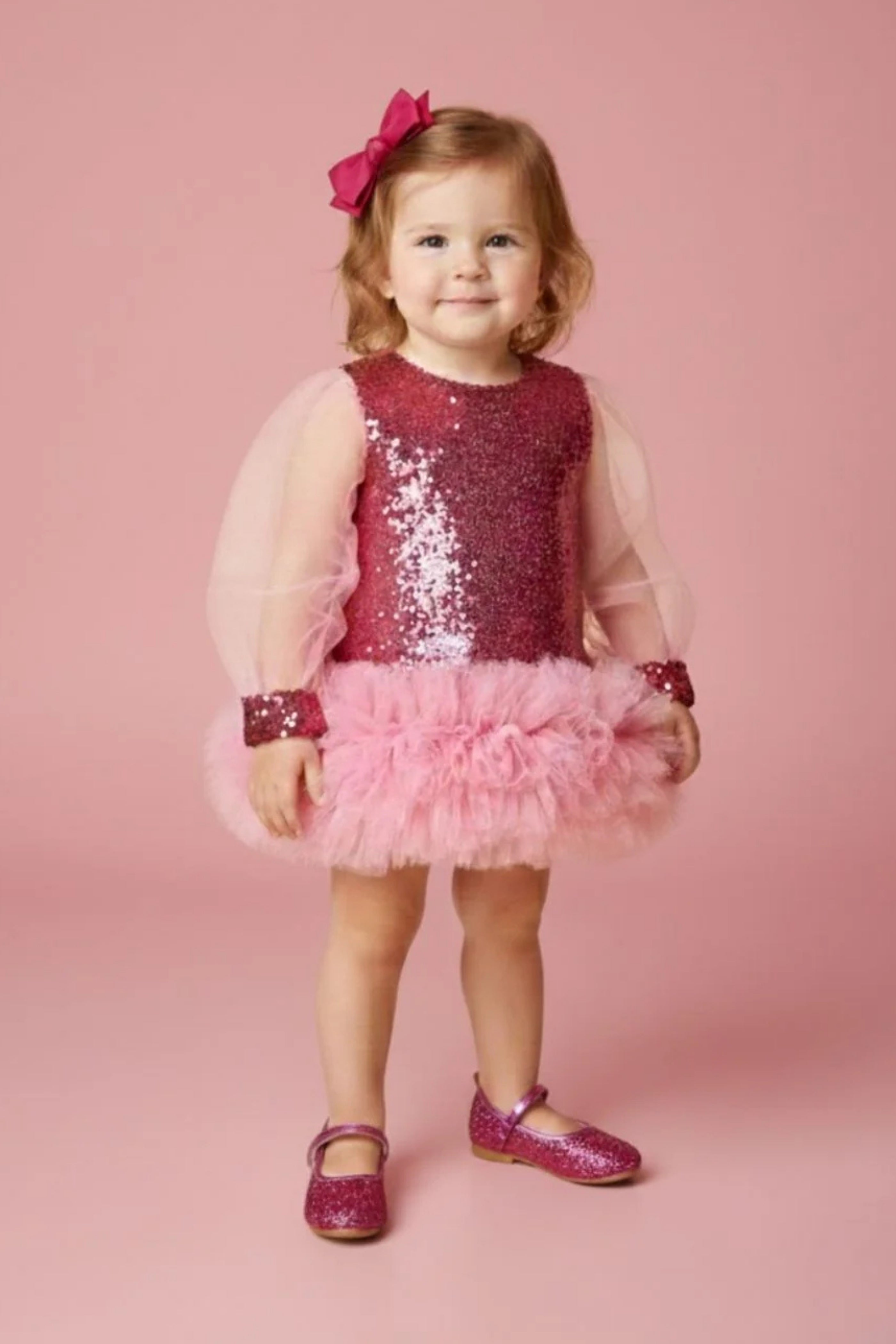 Abito Neonata Paillettes Fucsia