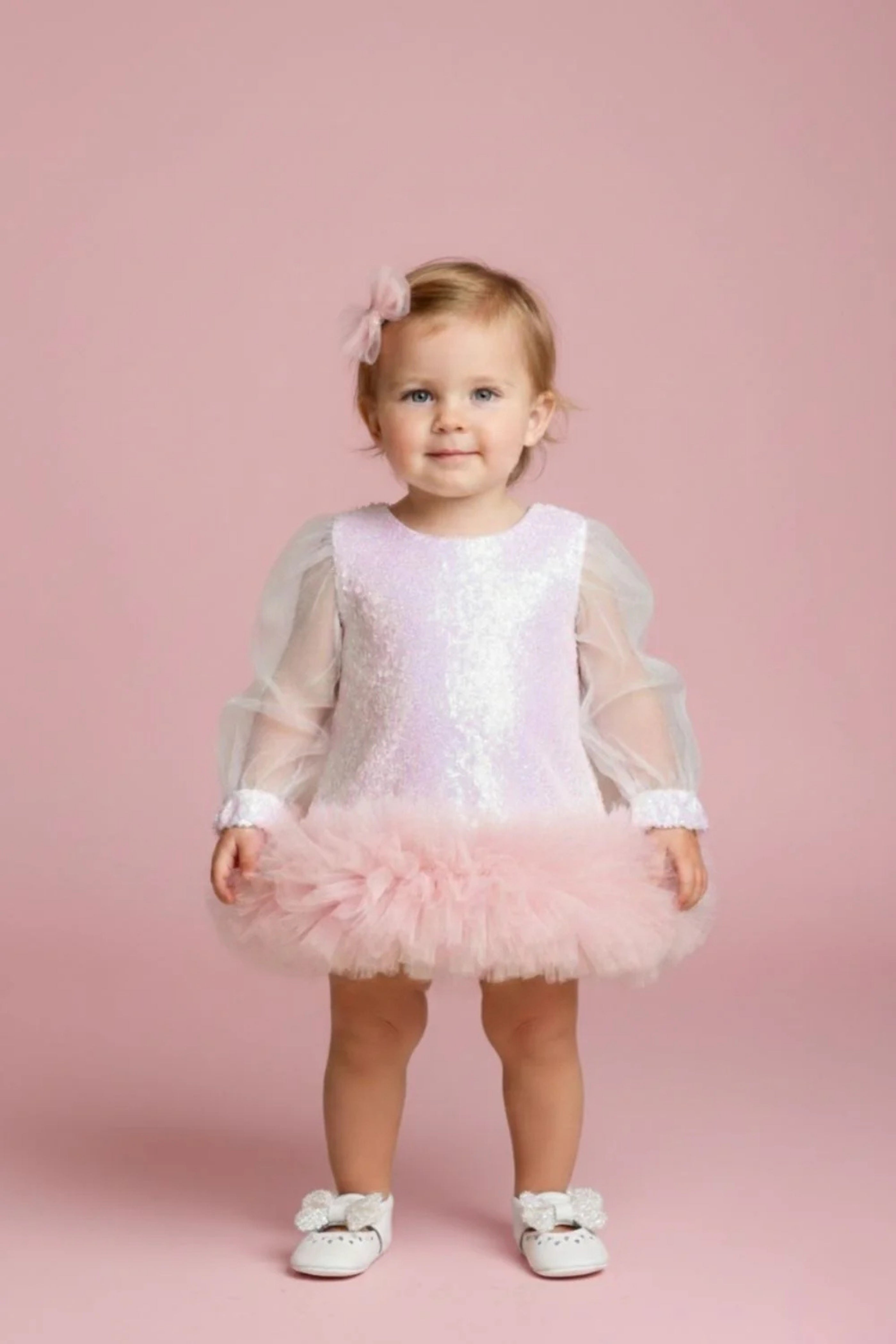 Abito Neonata Paillettes Bianco