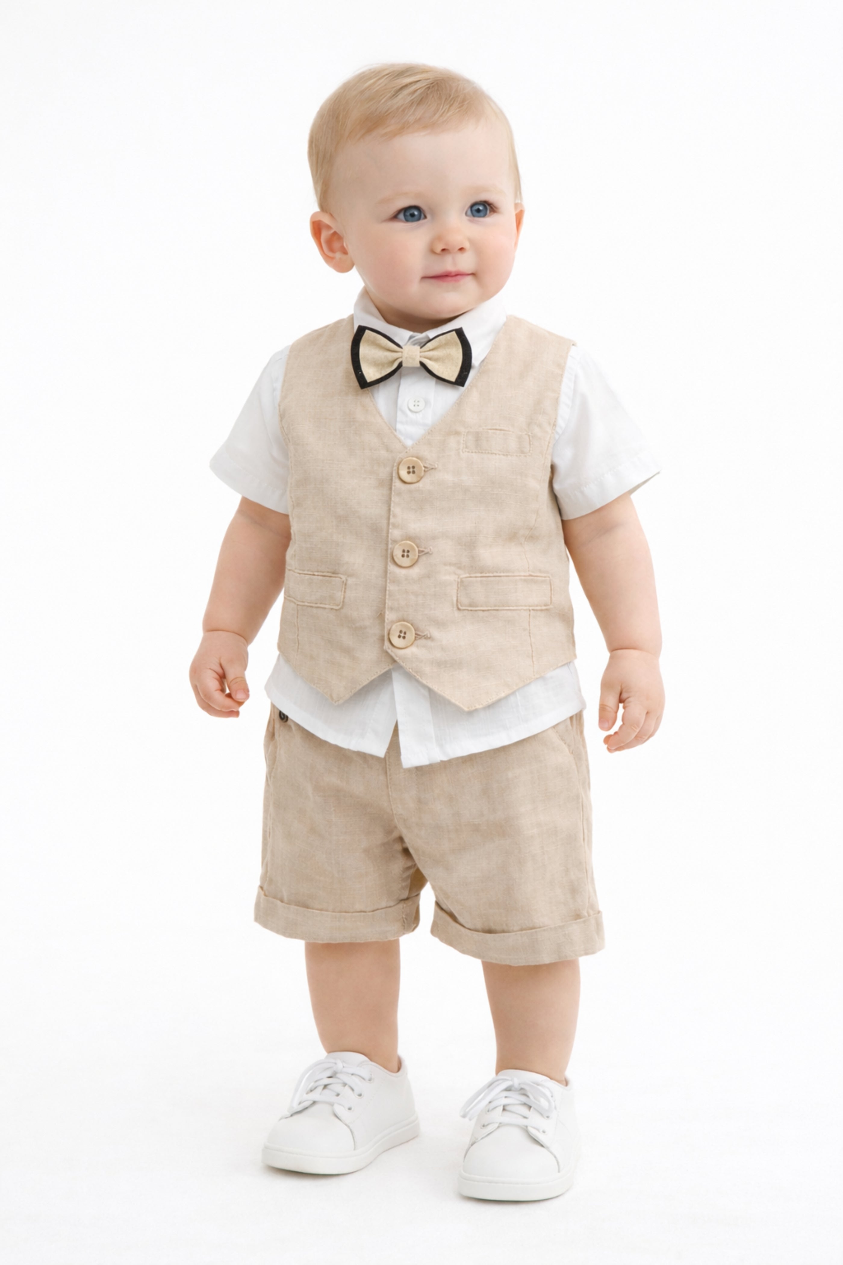 Completo Neonato 4 pezzi Cotone e Lino Beige