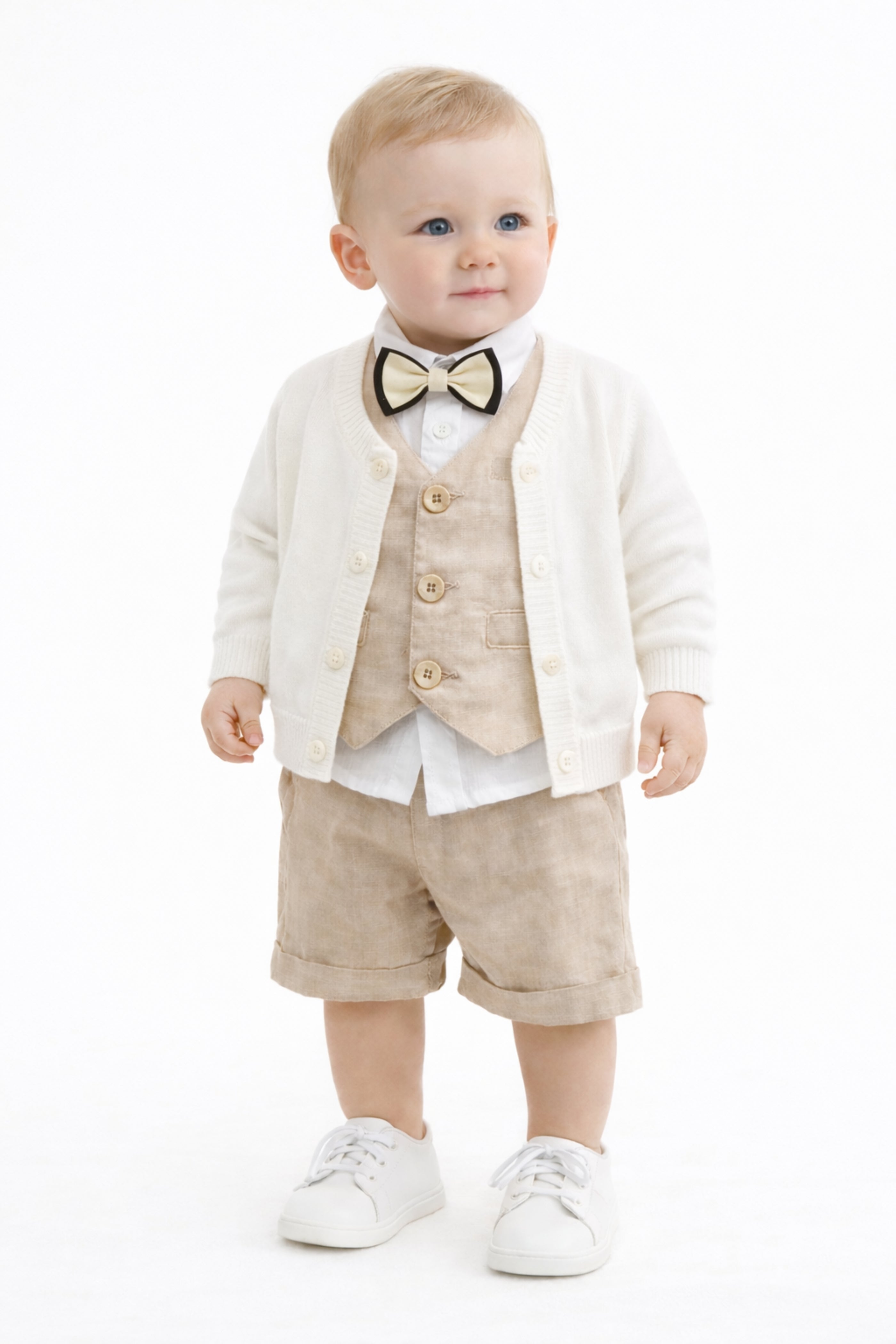 Completo Neonato 4 pezzi Cotone e Lino Beige