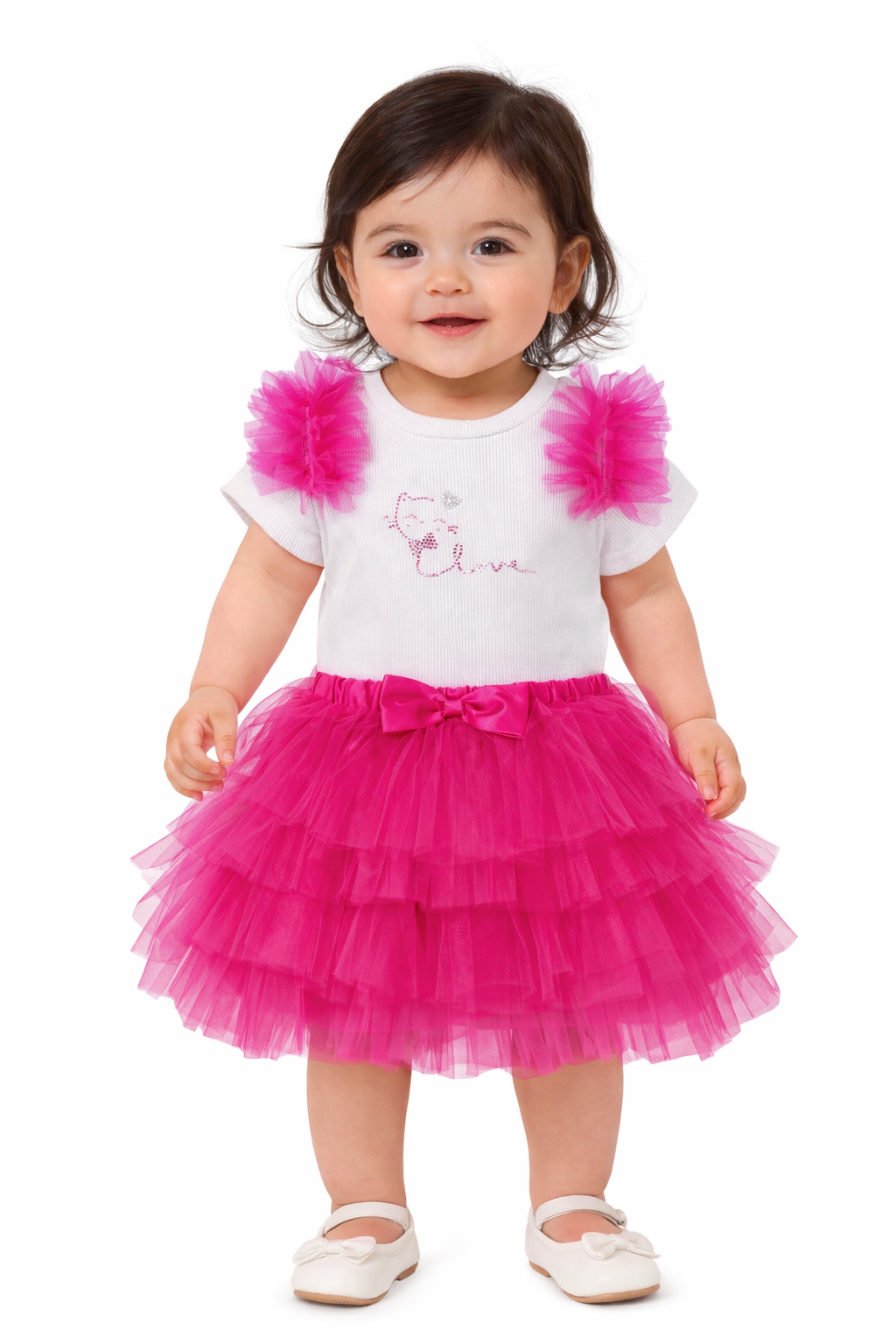Completo Neonata Tulle Fucsia