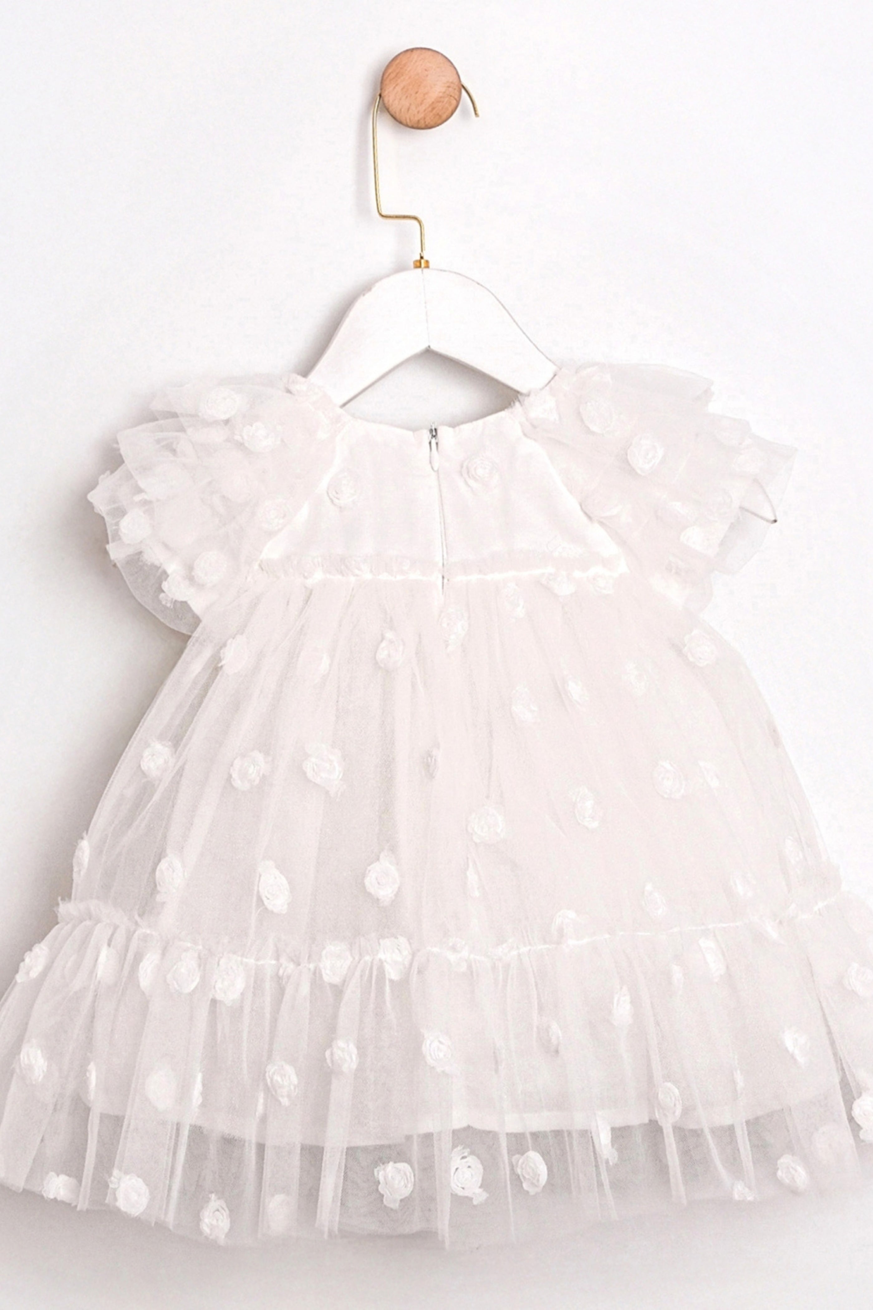 Abito Neonata Tulle Roselline Bianco