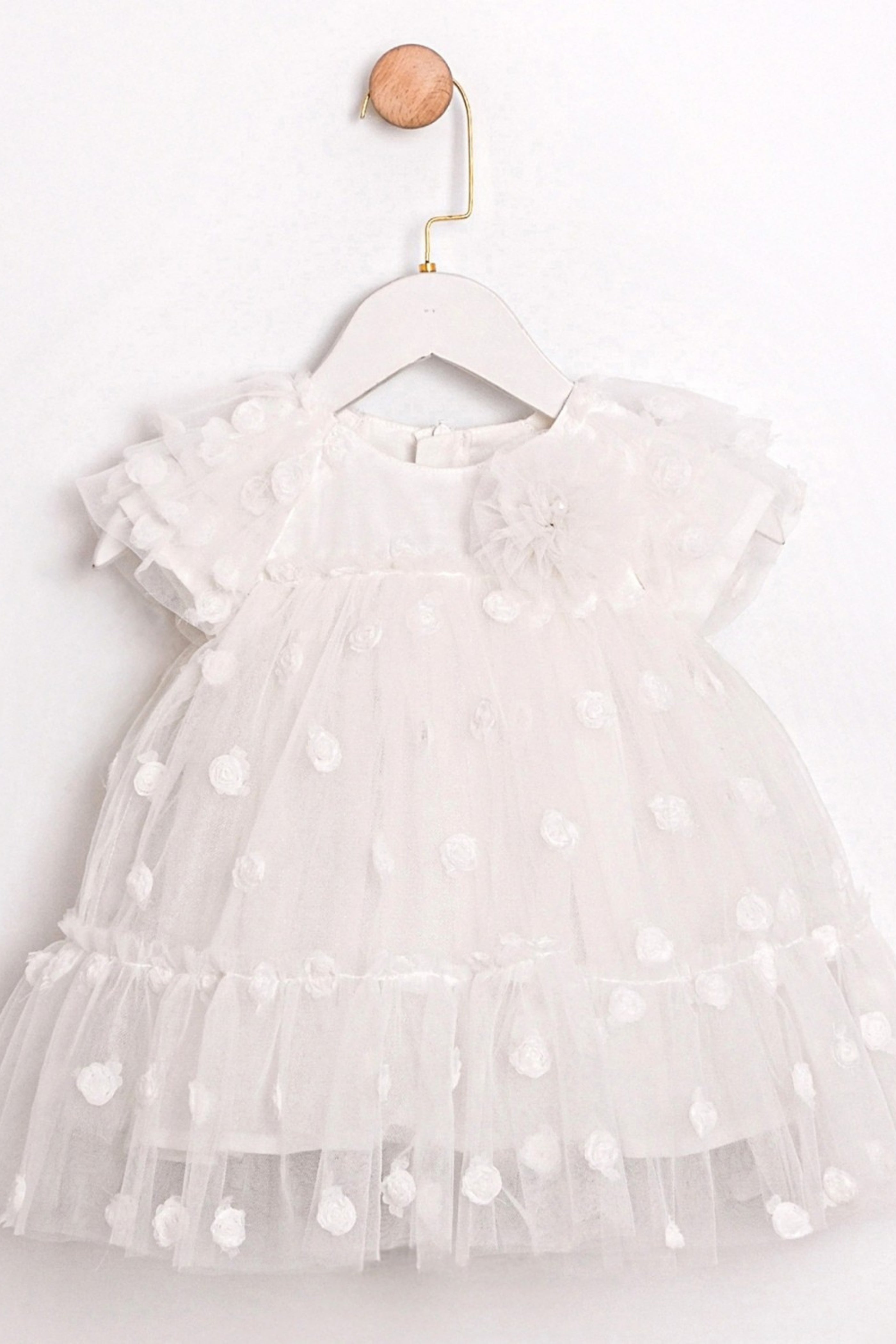 Abito Neonata Tulle Roselline Bianco