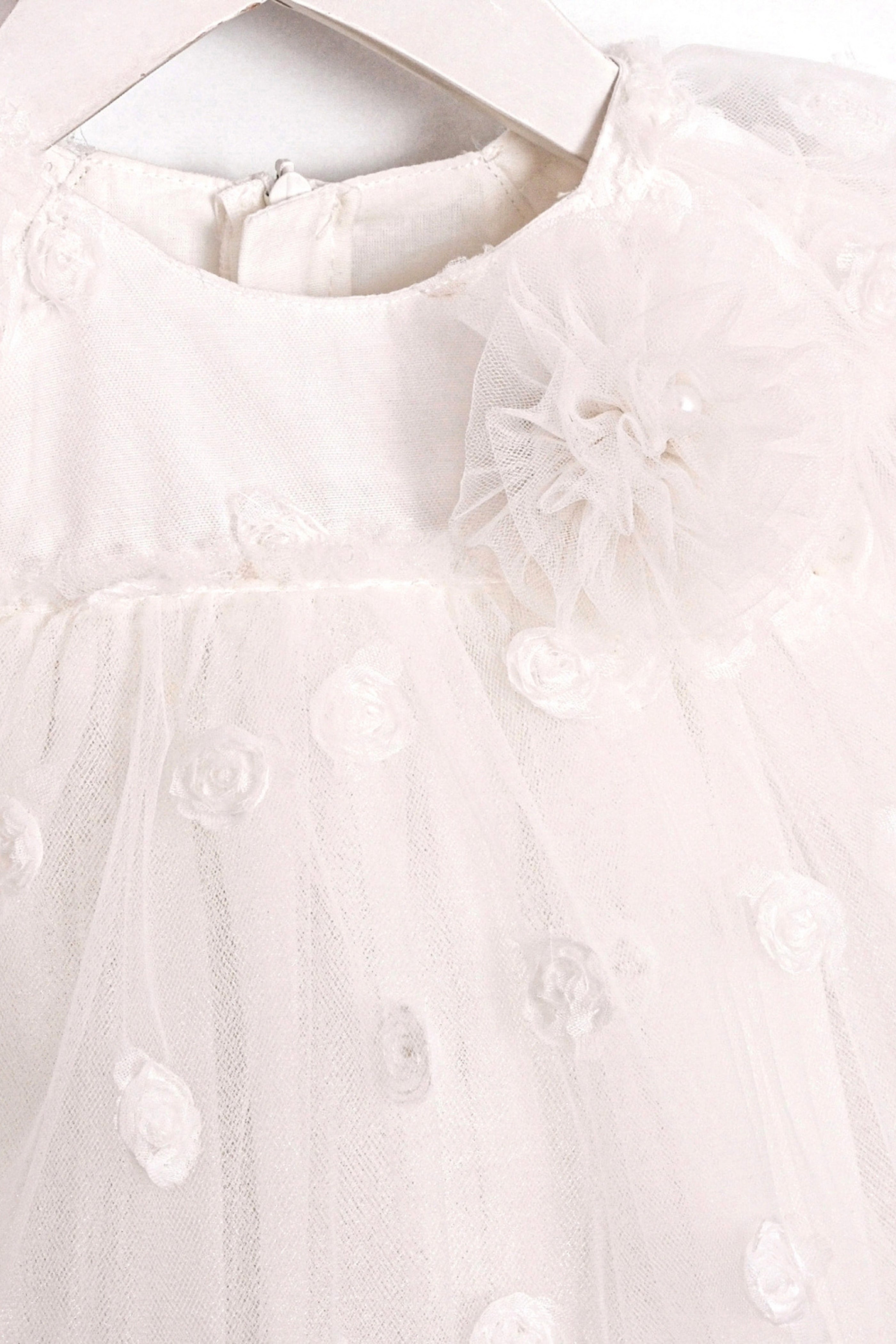 Abito Neonata Tulle Roselline Bianco