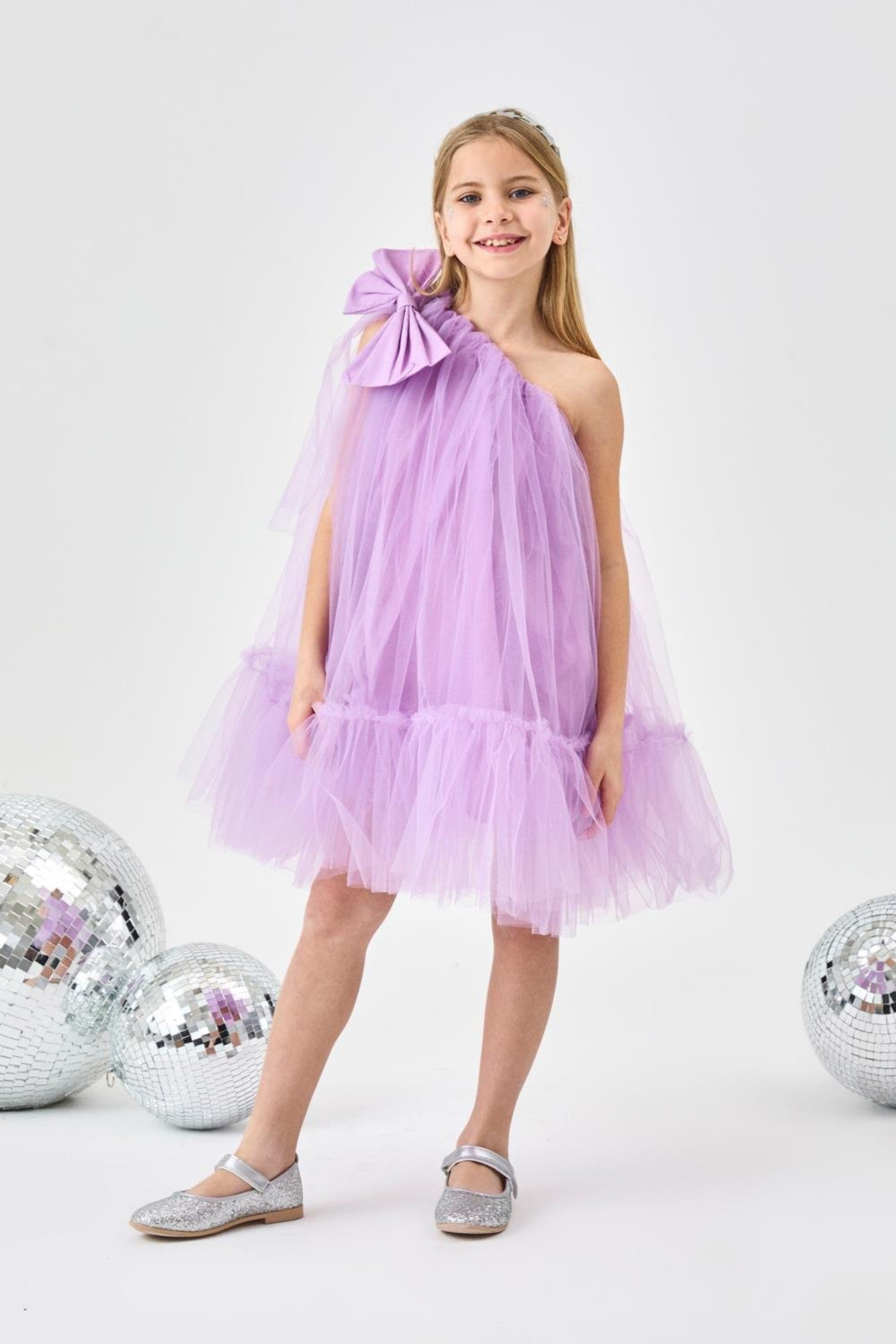 Abito Glicine Bambina Monospalla Tulle