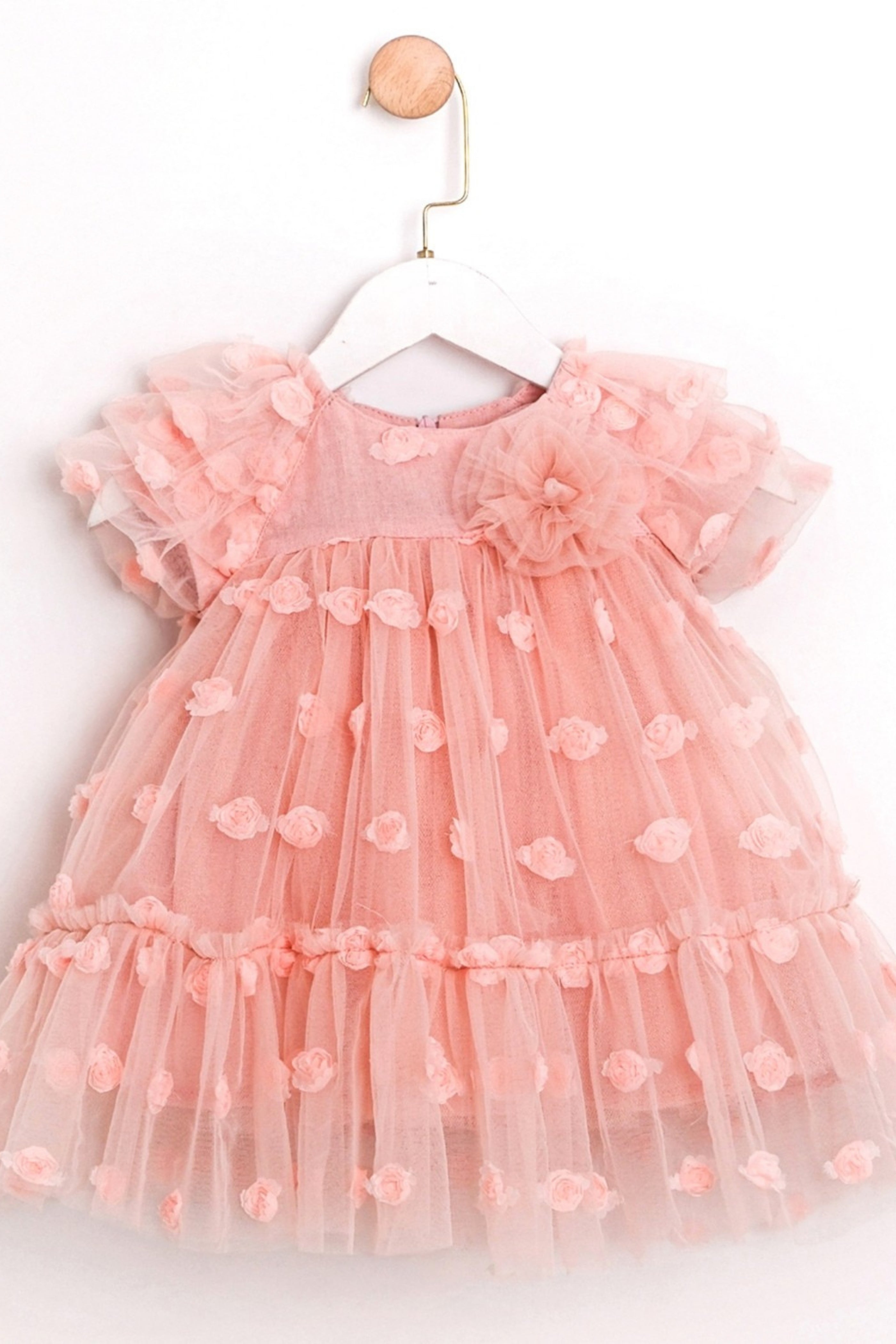 Abito Neonata Tulle Roselline Pesca