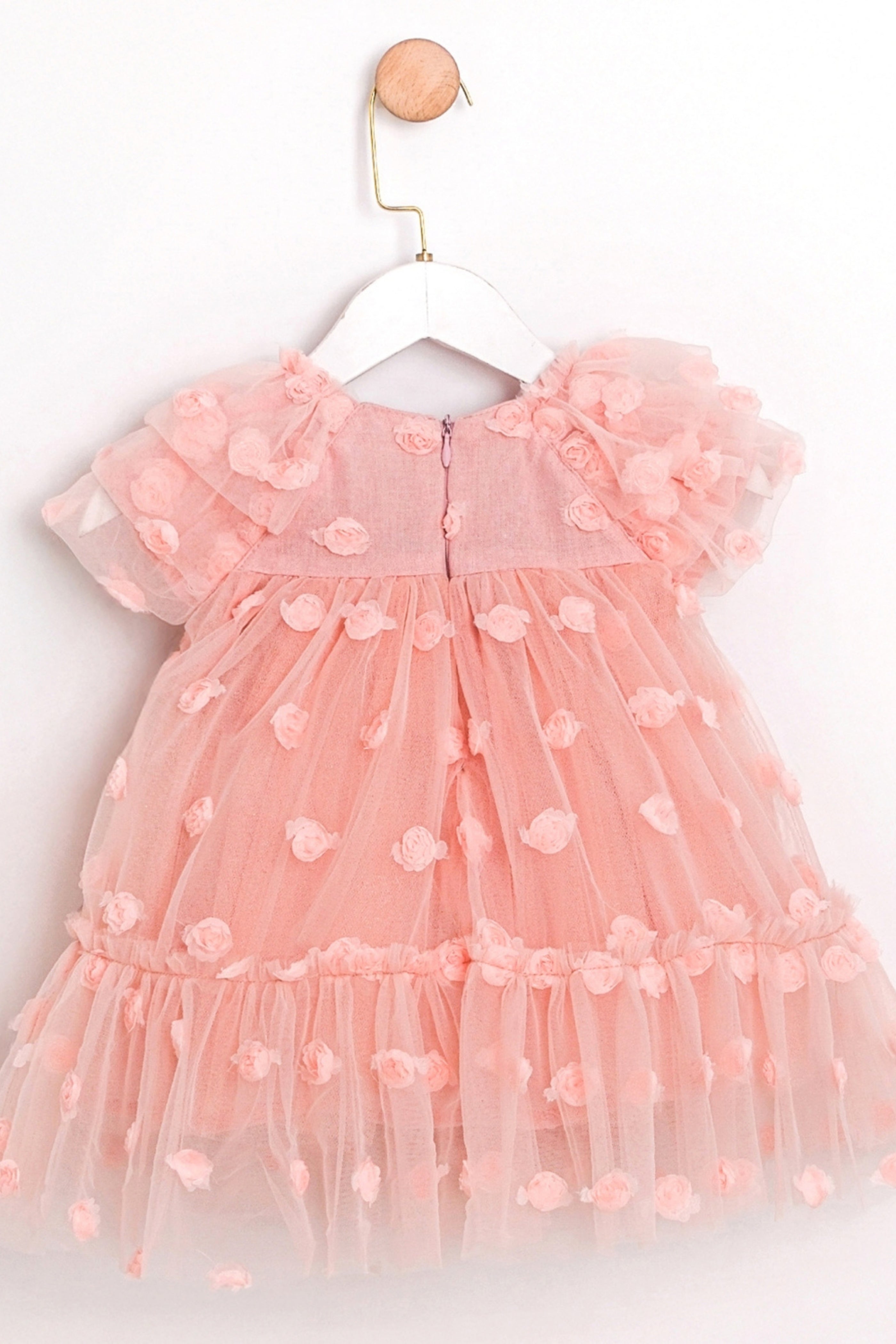 Abito Neonata Tulle Roselline Pesca