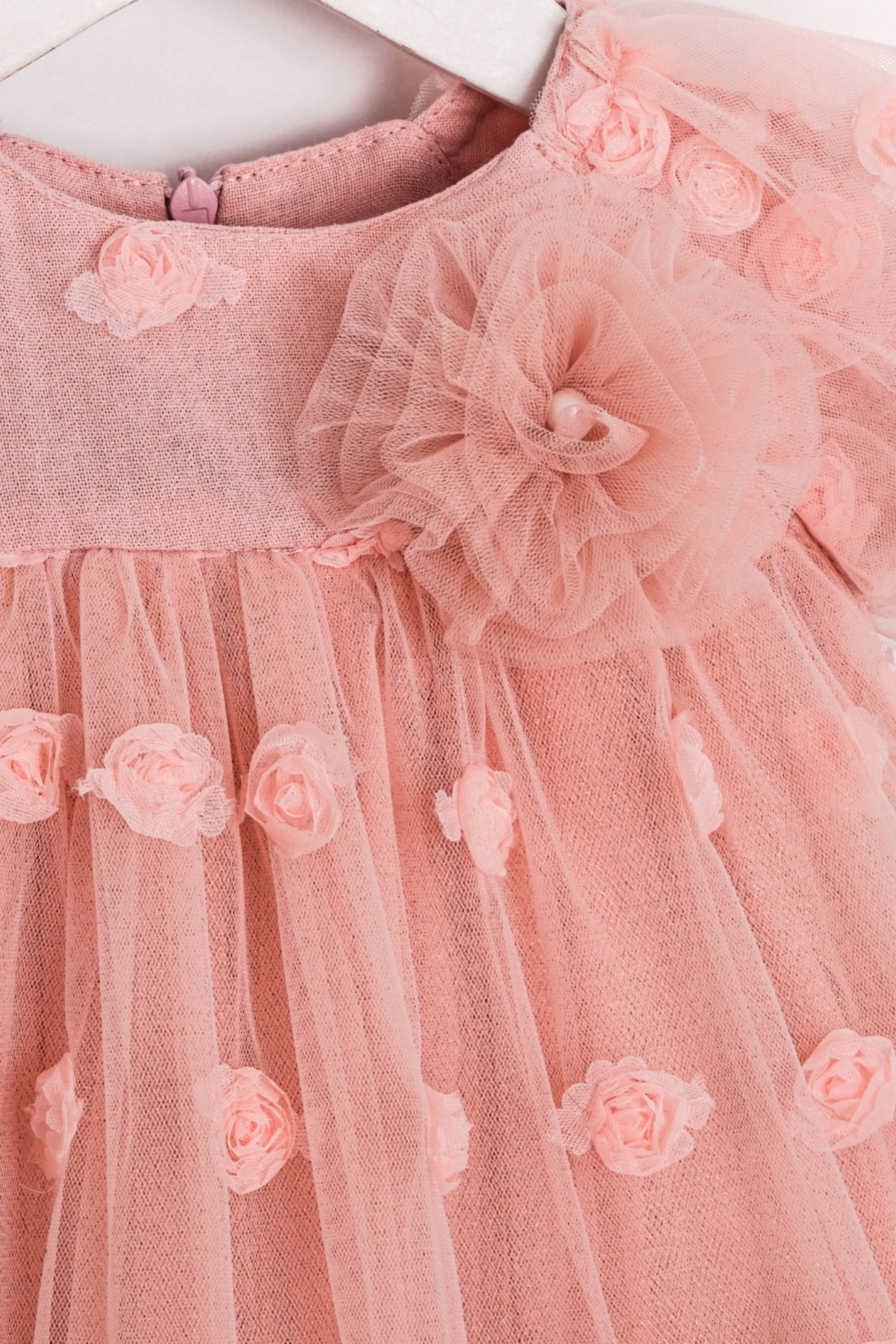 Abito Neonata Tulle Roselline Pesca