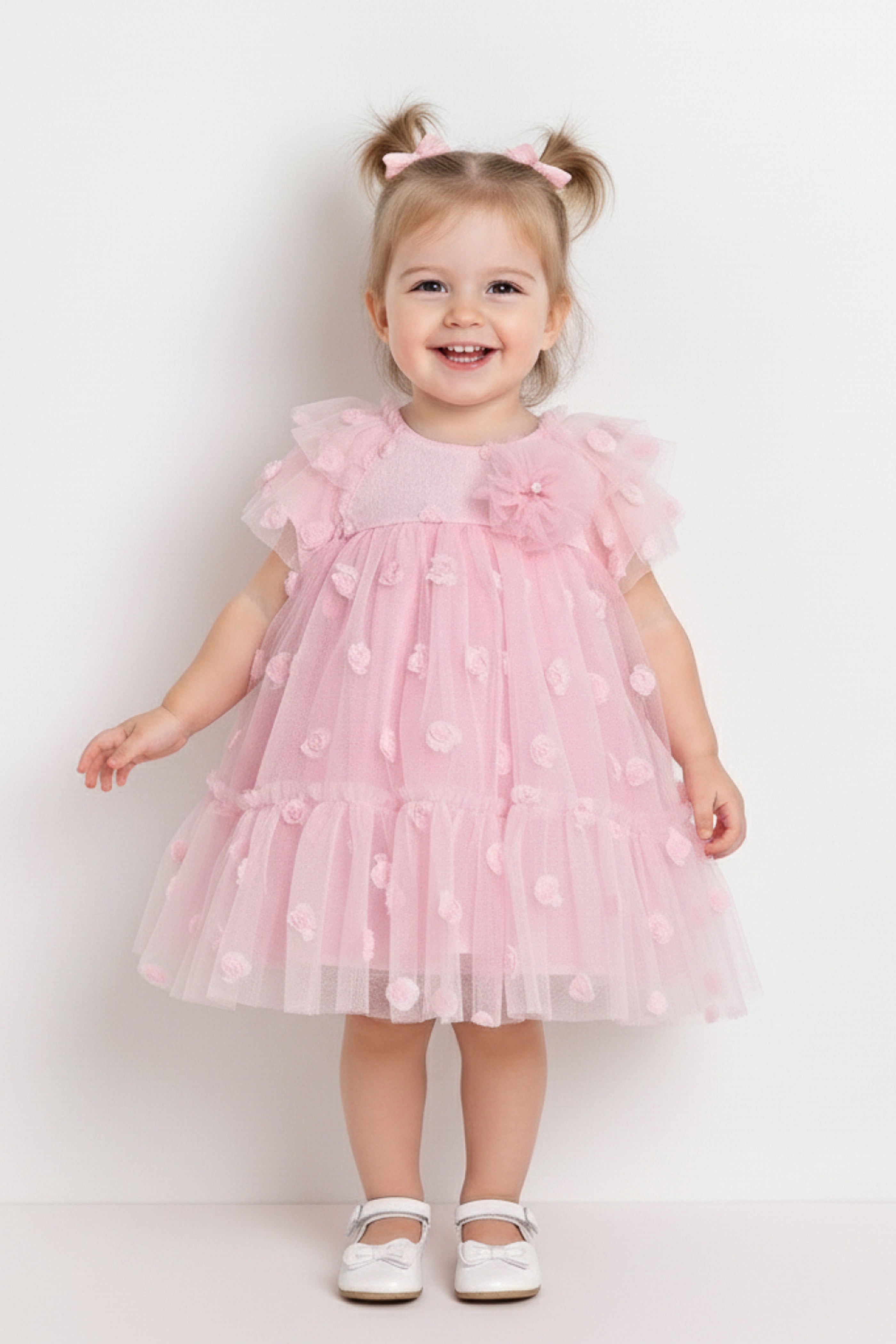 Abito Neonata Tulle Roselline Rosa